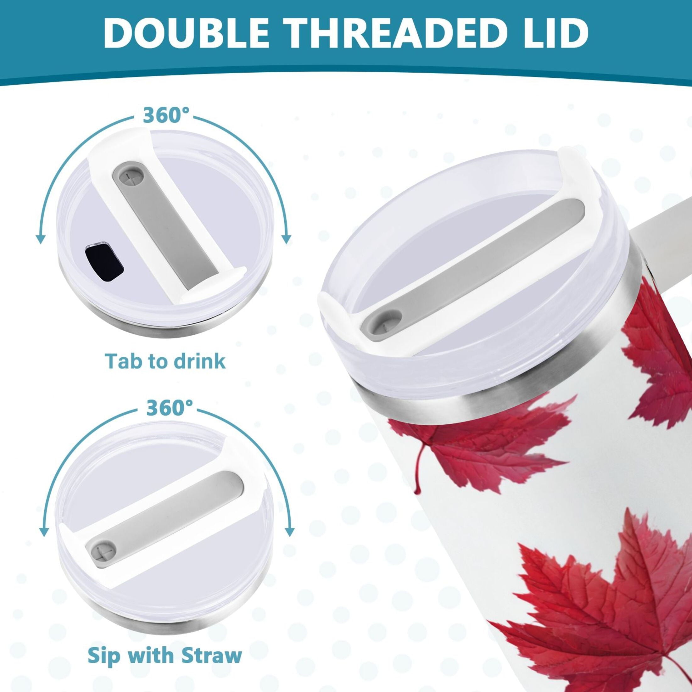 30 oz Insulated Stainless Steel Tumbler Double Wall Stainless Steel Tumbler with 2-Way Drinking Red Maple Leaves