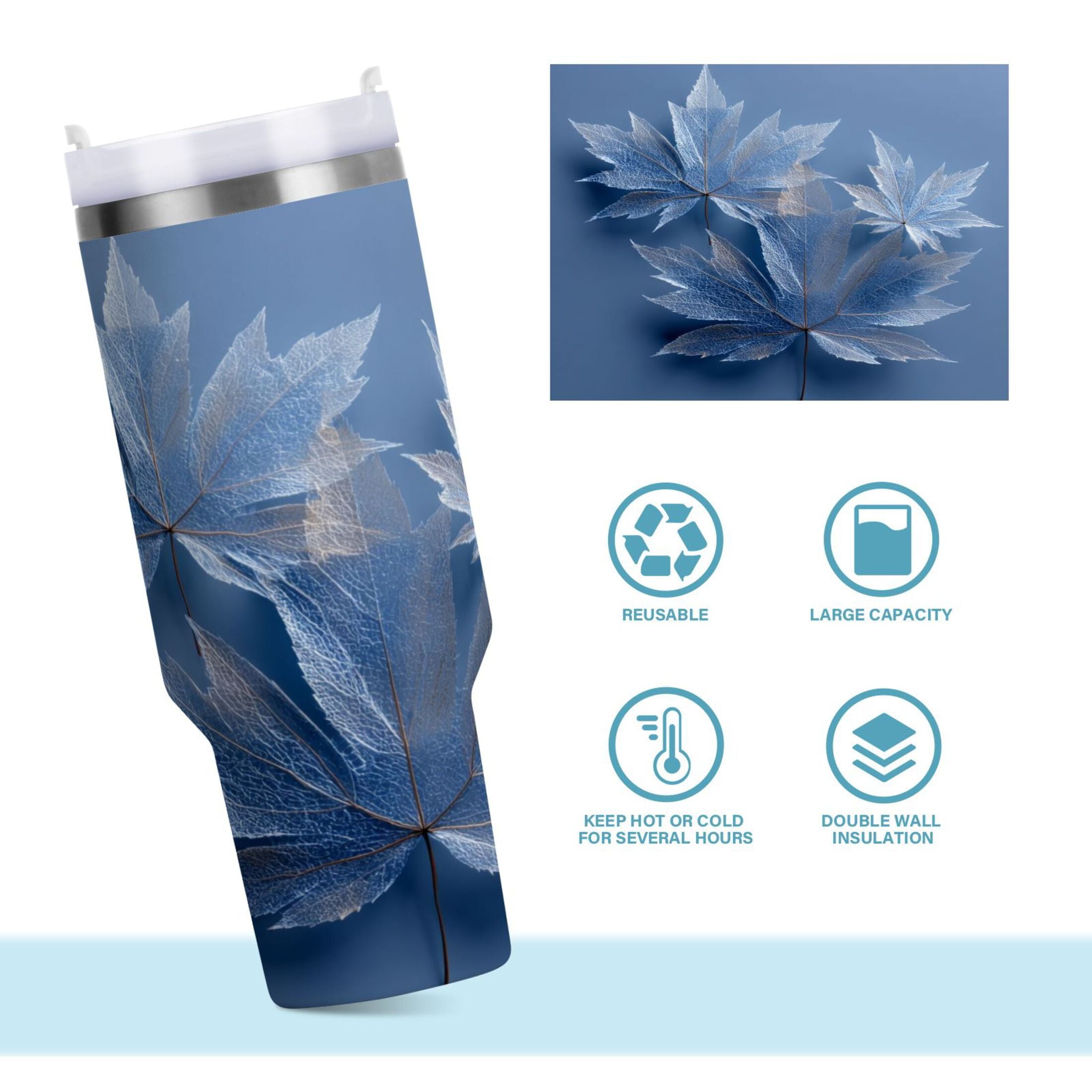 30 oz Insulated Stainless Steel Tumbler Double Wall Stainless Steel Tumbler with 2-Way Drinking Glass Mapleleaves