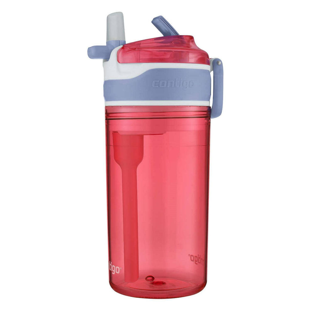Contigo Kids 2-in-1 Snack Hero Tumbler Featuring 4oz Snack Holder Stacked on Top of 13oz Water Bottle - BPA Free, Durable Tritan w/Flexible Carry Handle &amp; Spill-Proof Valve, Purple &amp; Pink – 2 Pack