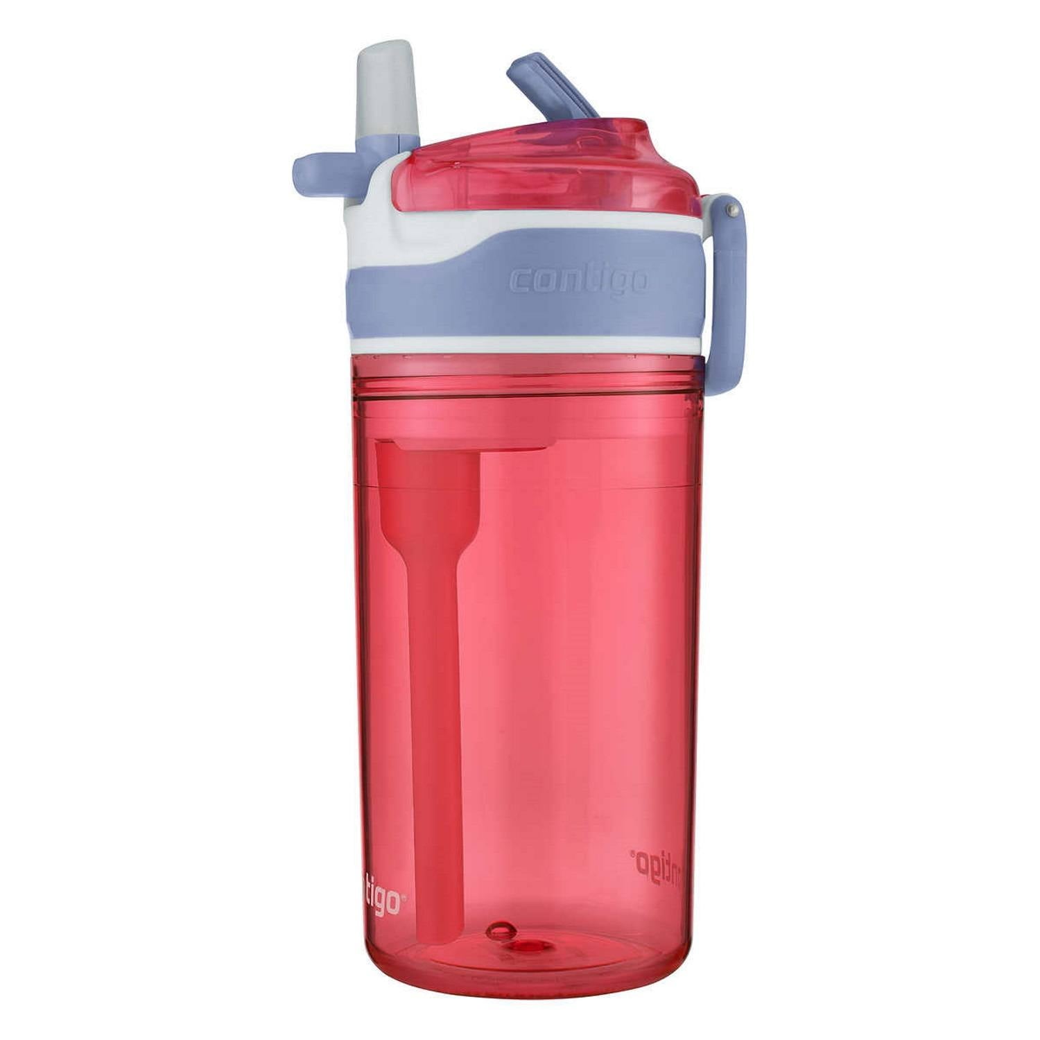 Contigo Kids 2-in-1 Snack Hero Tumbler Featuring 4oz Snack Holder Stacked on Top of 13oz Water Bottle - BPA Free, Durable Tritan w/Flexible Carry Handle &amp; Spill-Proof Valve, Purple &amp; Pink – 2 Pack