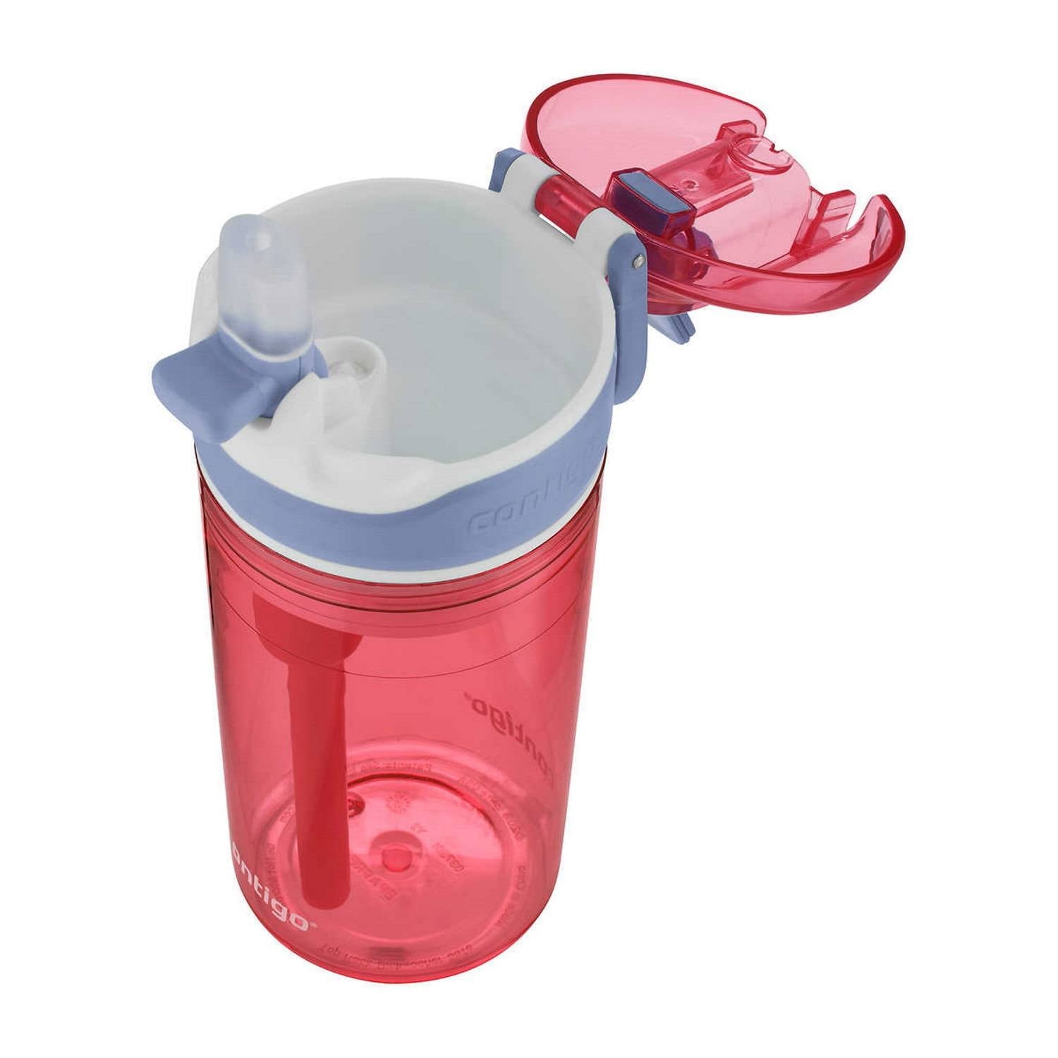 Contigo Kids 2-in-1 Snack Hero Tumbler Featuring 4oz Snack Holder Stacked on Top of 13oz Water Bottle - BPA Free, Durable Tritan w/Flexible Carry Handle &amp; Spill-Proof Valve, Purple &amp; Pink – 2 Pack