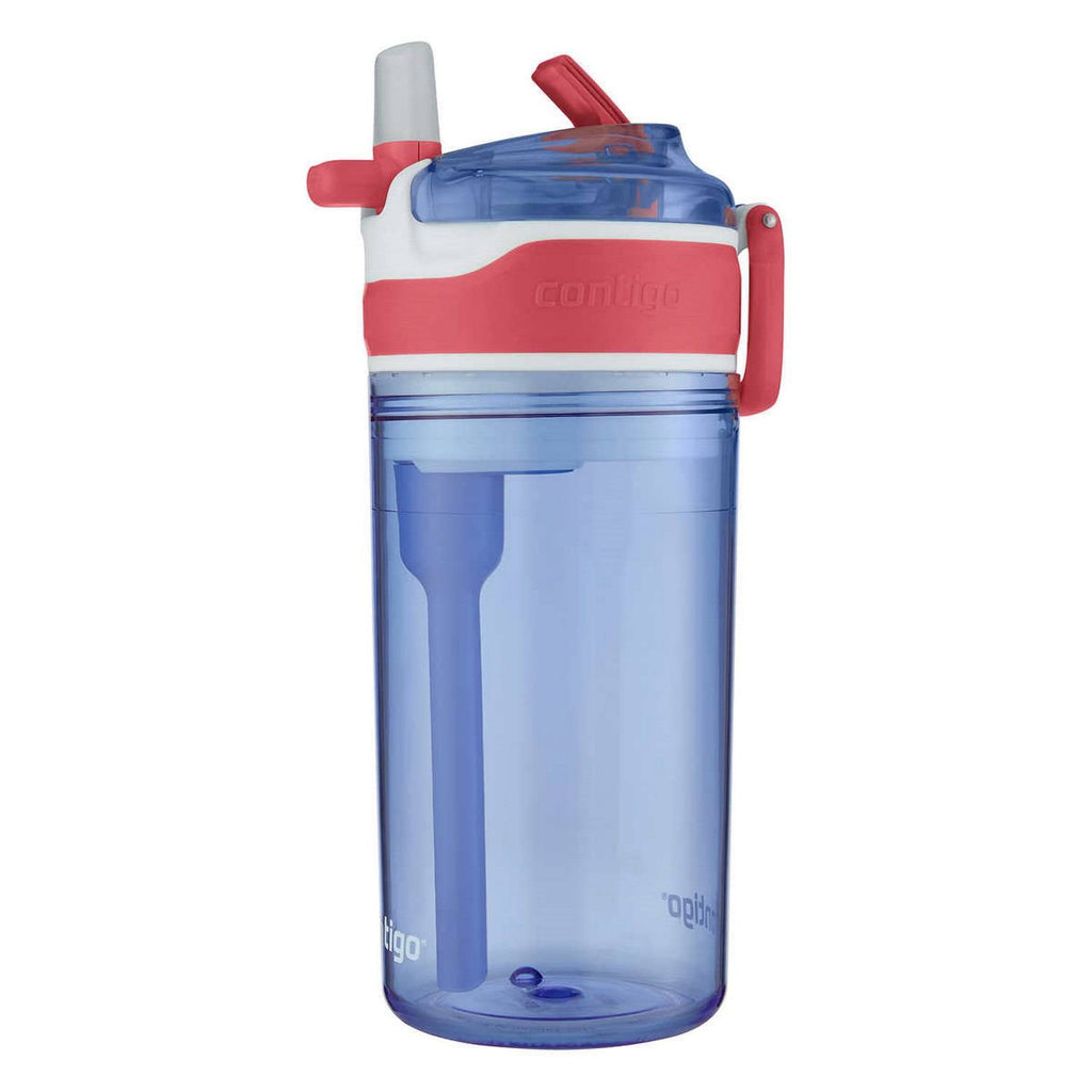 Contigo Kids 2-in-1 Snack Hero Tumbler Featuring 4oz Snack Holder Stacked on Top of 13oz Water Bottle - BPA Free, Durable Tritan w/Flexible Carry Handle &amp; Spill-Proof Valve, Purple &amp; Pink – 2 Pack