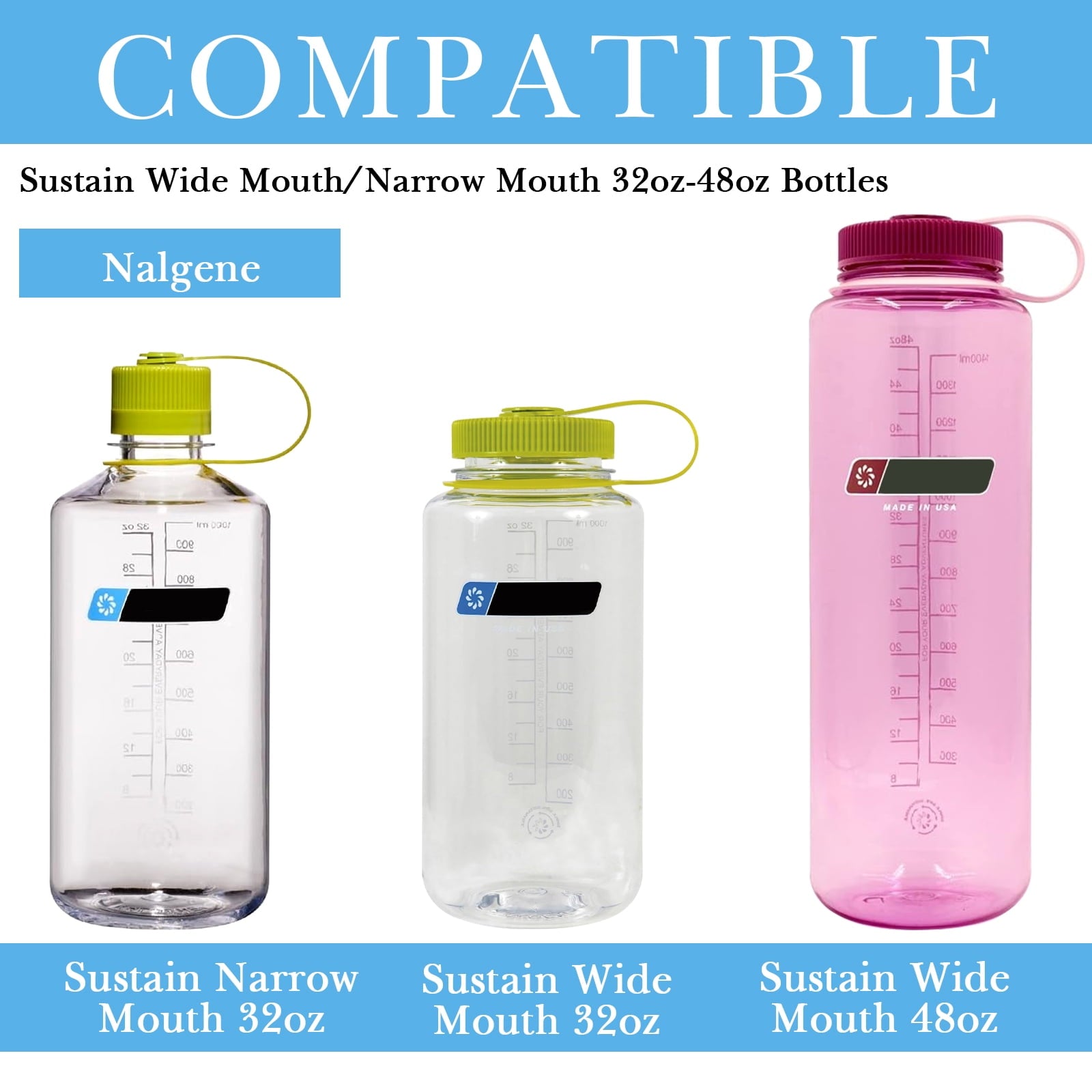 Linkidea 2 Pack Water Bottle Boot Compatible with Nalgene Sustain Wide Mouth 32oz/48oz, Narrow Mouth 32oz, Silicone Anti-Slip Bottle Bottom Bumper Protector (Blue)