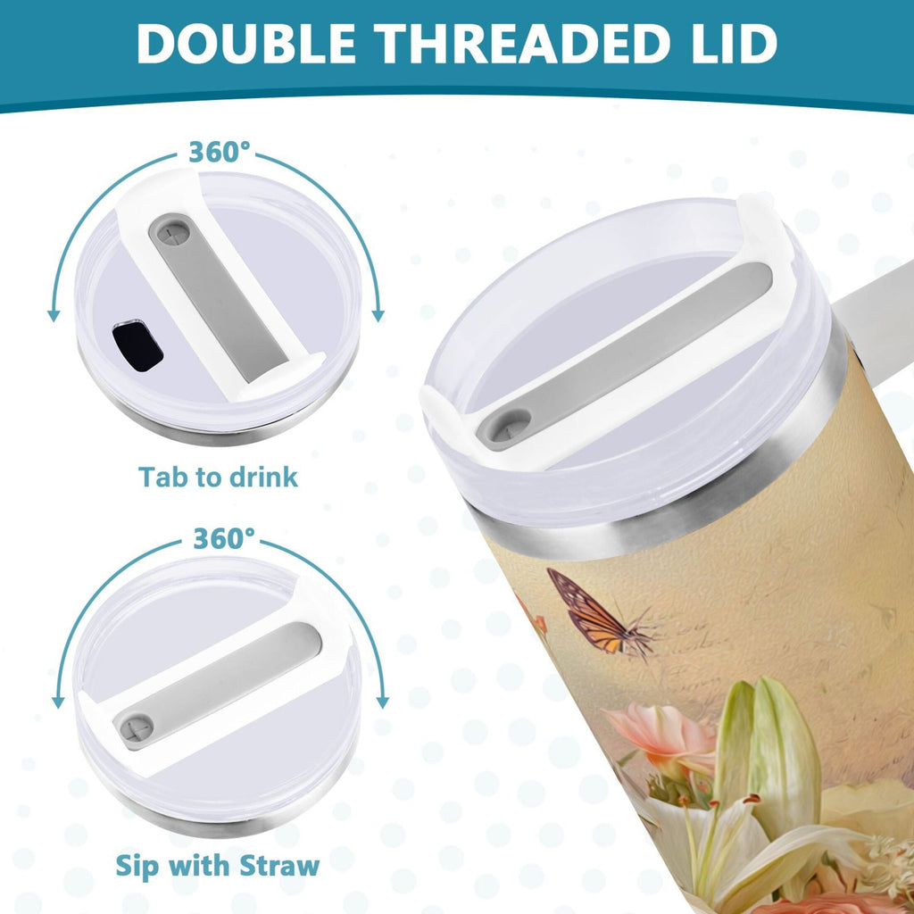 30 oz Insulated Stainless Steel Tumbler Double Wall Stainless Steel Tumbler with 2-Way Drinking Beautiful Floral Bouquet