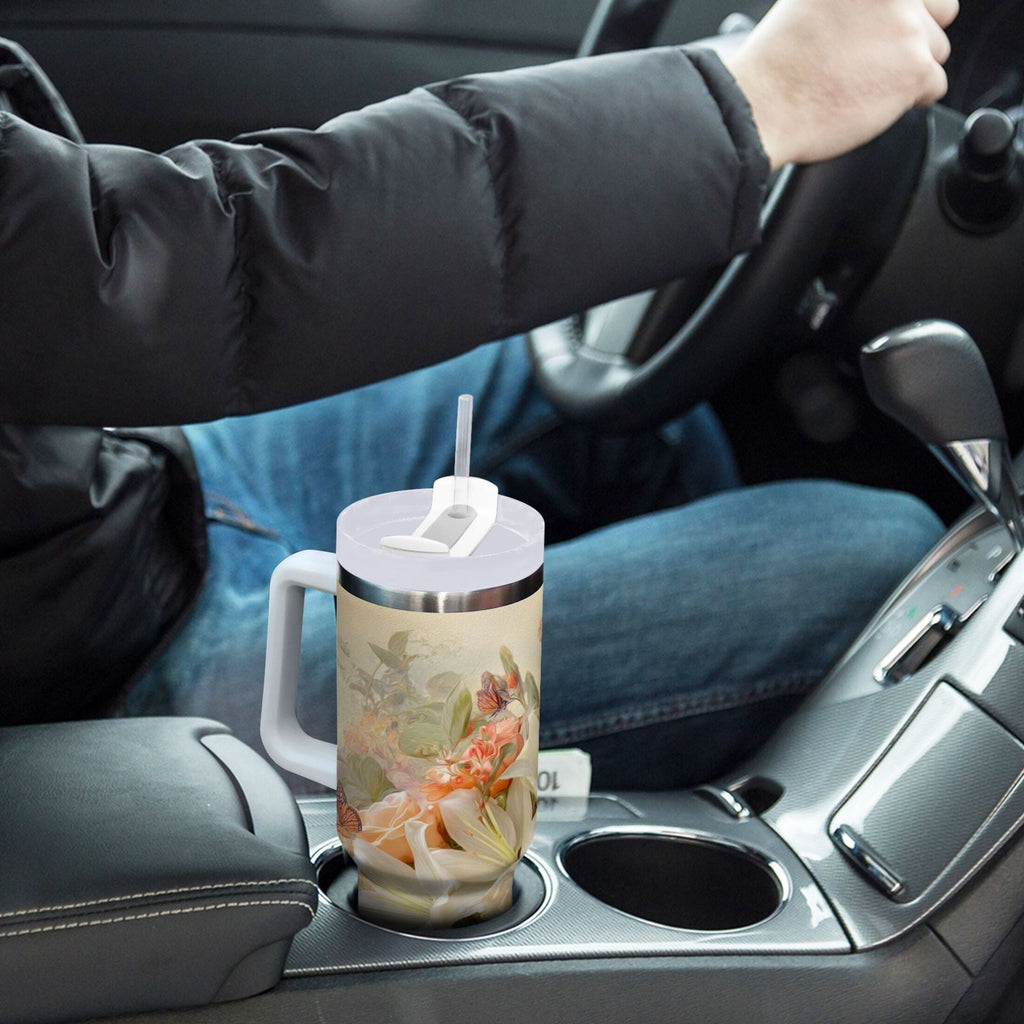 30 oz Insulated Stainless Steel Tumbler Double Wall Stainless Steel Tumbler with 2-Way Drinking Beautiful Floral Bouquet