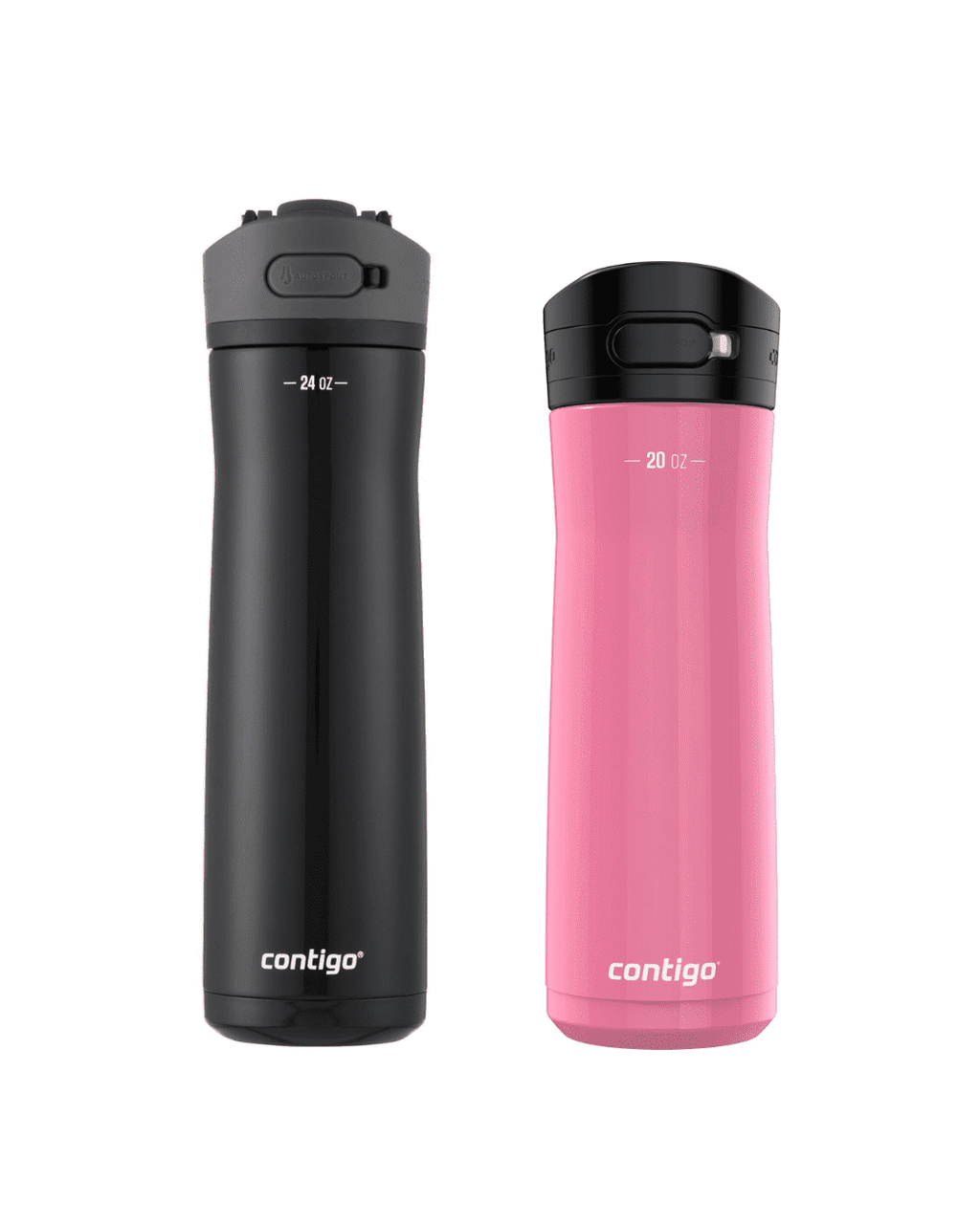 Contigo Jackson Chill  Bundle 2 Water Bottles Black 24oz and Pink  20oz with Autopop Lid