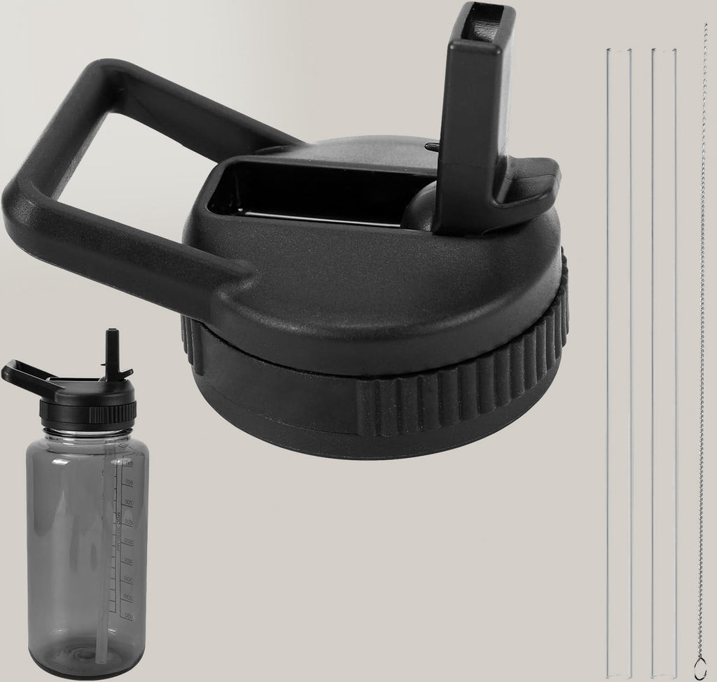 Straw Lid Compatible with Nalgene Water Bottles, BPA-Free Straws Lid with Handle for Nalgene Wide Mouth, Replacement Bottle Cap Accessories with Straws and Straw Brush