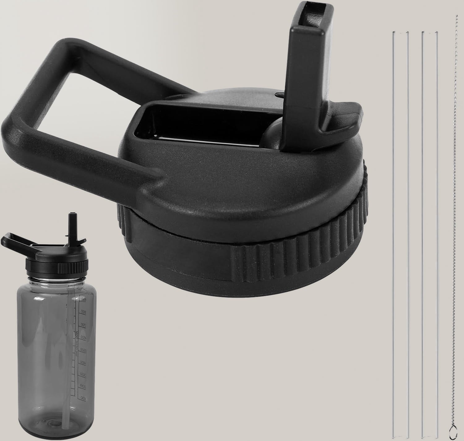 Straw Lid Compatible with Nalgene Water Bottles, BPA-Free Straws Lid with Handle for Nalgene Wide Mouth, Replacement Bottle Cap Accessories with Straws and Straw Brush