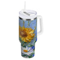 40 oz Insulated Stainless Steel Tumbler Double Wall Stainless Steel Tumbler with 2-Way Drinking Sunflowers and Daisies