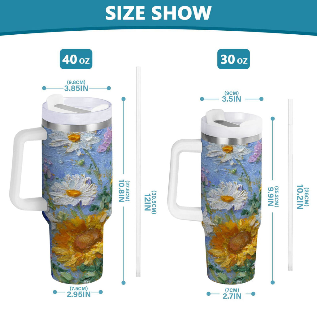 40 oz Insulated Stainless Steel Tumbler Double Wall Stainless Steel Tumbler with 2-Way Drinking Sunflowers and Daisies