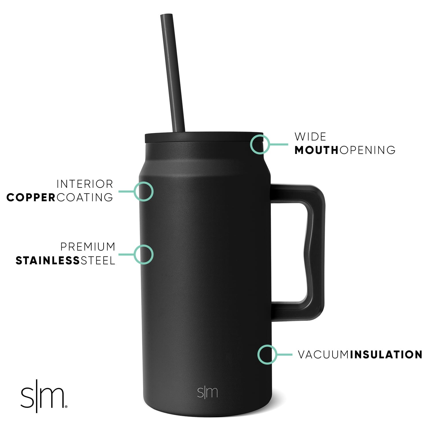 Simple Modern 50 fl oz Insulated Stainless Steel Trek Tumbler with Straw Lid | Midnight Black
