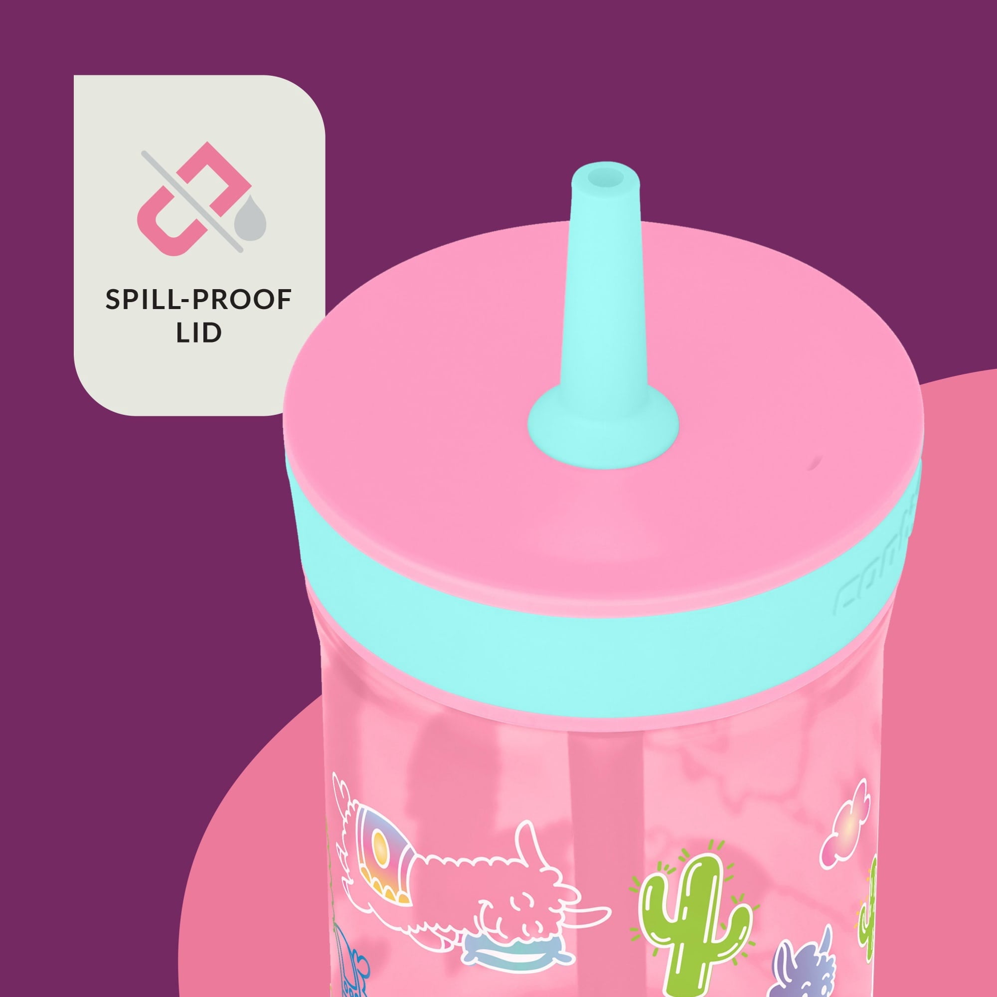 Contigo Kids Leighton Spill-Proof Tumbler with Straw, Ages 3+, Pink and Purple, 14 oz, 2 Pack