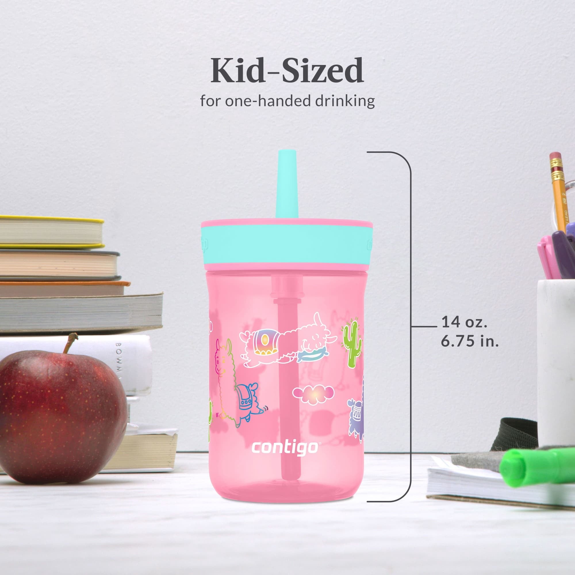 Contigo Kids Leighton Spill-Proof Tumbler with Straw, Ages 3+, Pink and Purple, 14 oz, 2 Pack