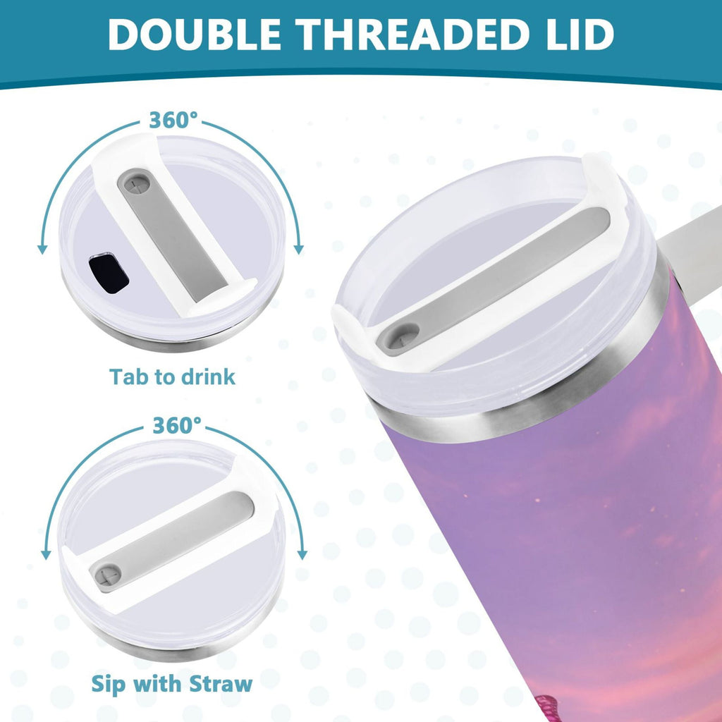 30 oz Insulated Stainless Steel Tumbler Double Wall Stainless Steel Tumbler with 2-Way Drinking Pink Butterflies Flying