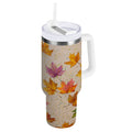 40 oz Insulated Stainless Steel Tumbler Double Wall Stainless Steel Tumbler with 2-Way Drinking Colored Autumn Leaves