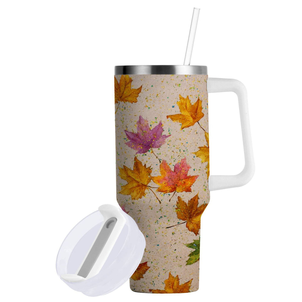 40 oz Insulated Stainless Steel Tumbler Double Wall Stainless Steel Tumbler with 2-Way Drinking Colored Autumn Leaves
