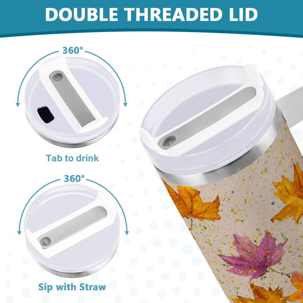 40 oz Insulated Stainless Steel Tumbler Double Wall Stainless Steel Tumbler with 2-Way Drinking Colored Autumn Leaves