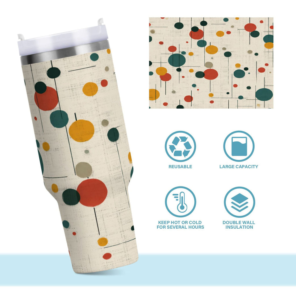 30 oz Insulated Stainless Steel Tumbler Double Wall Stainless Steel Tumbler with 2-Way Drinking Colorful Dots and Lines