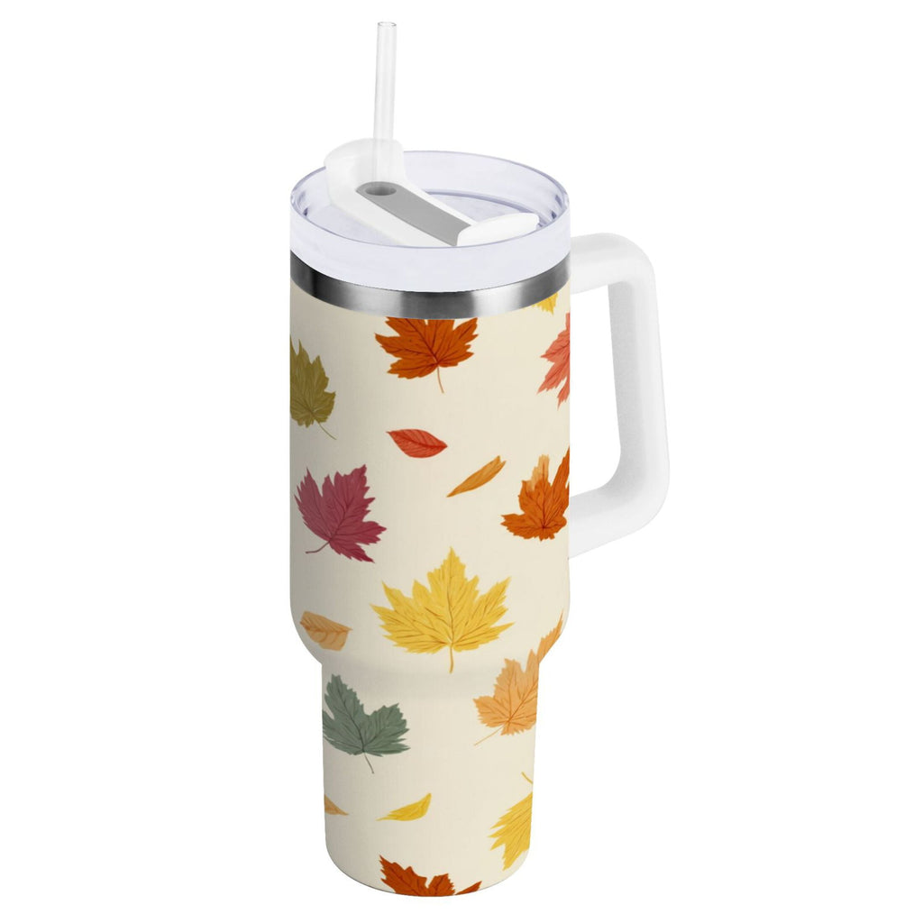 40 oz Insulated Stainless Steel Tumbler Double Wall Stainless Steel Tumbler with 2-Way Drinking Colorful Autumn Leaves Pattern