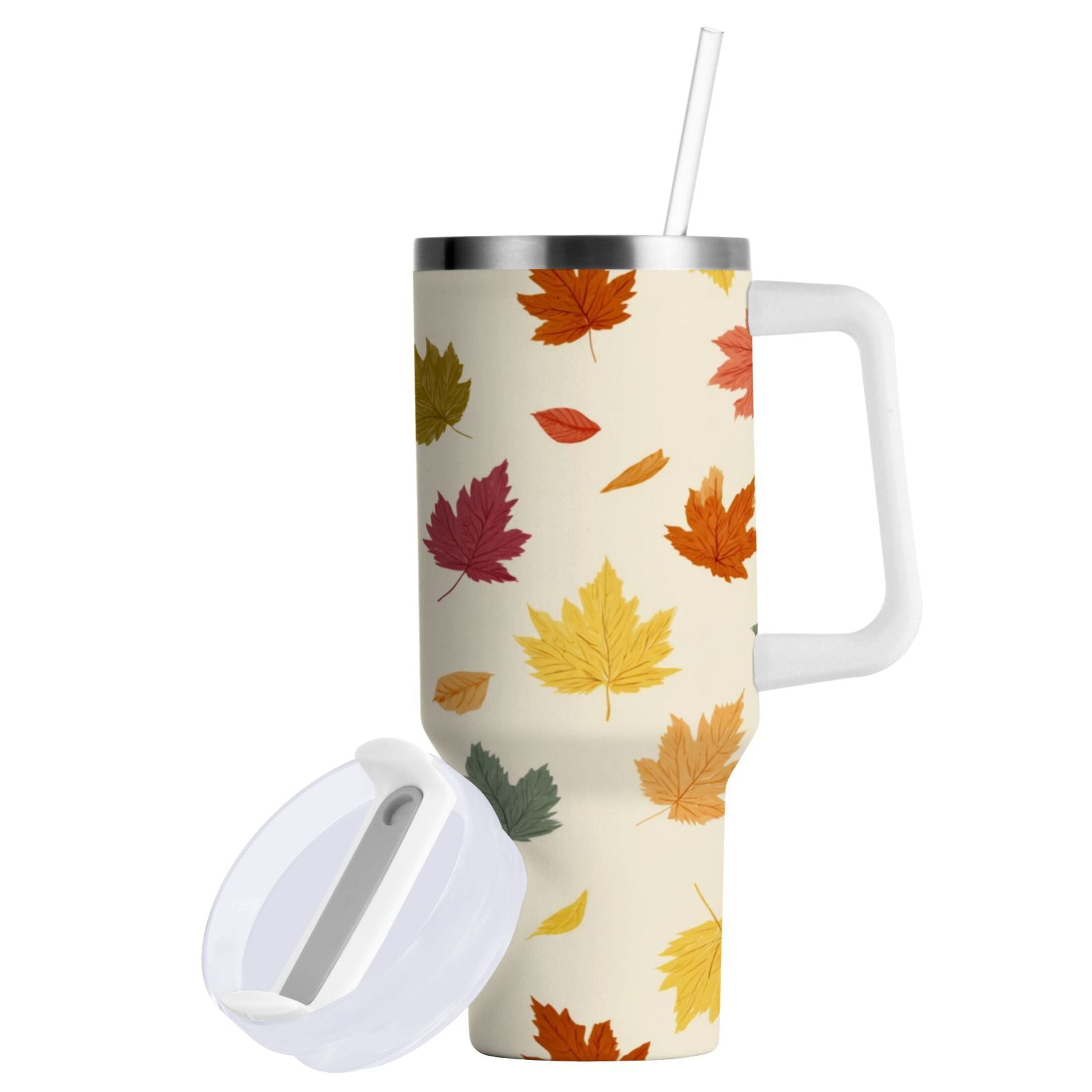 40 oz Insulated Stainless Steel Tumbler Double Wall Stainless Steel Tumbler with 2-Way Drinking Colorful Autumn Leaves Pattern