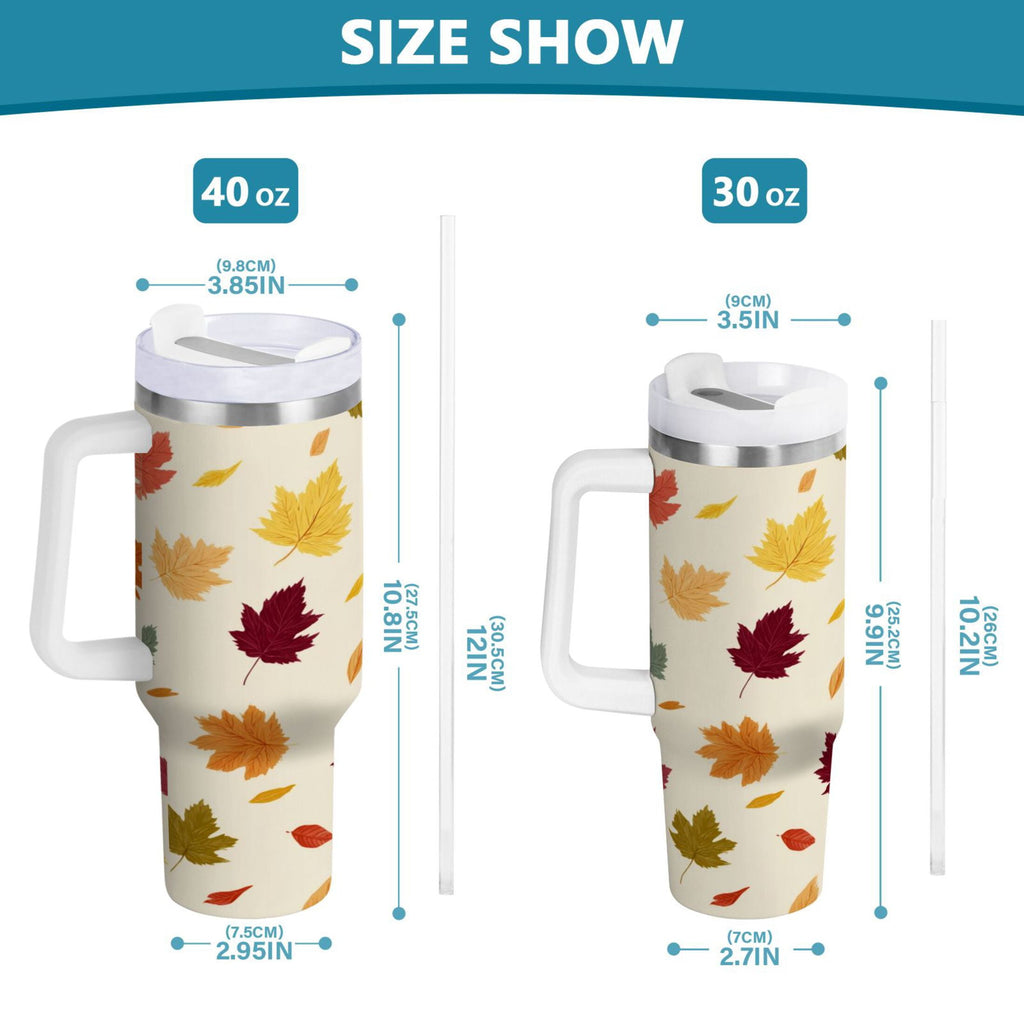 40 oz Insulated Stainless Steel Tumbler Double Wall Stainless Steel Tumbler with 2-Way Drinking Colorful Autumn Leaves Pattern