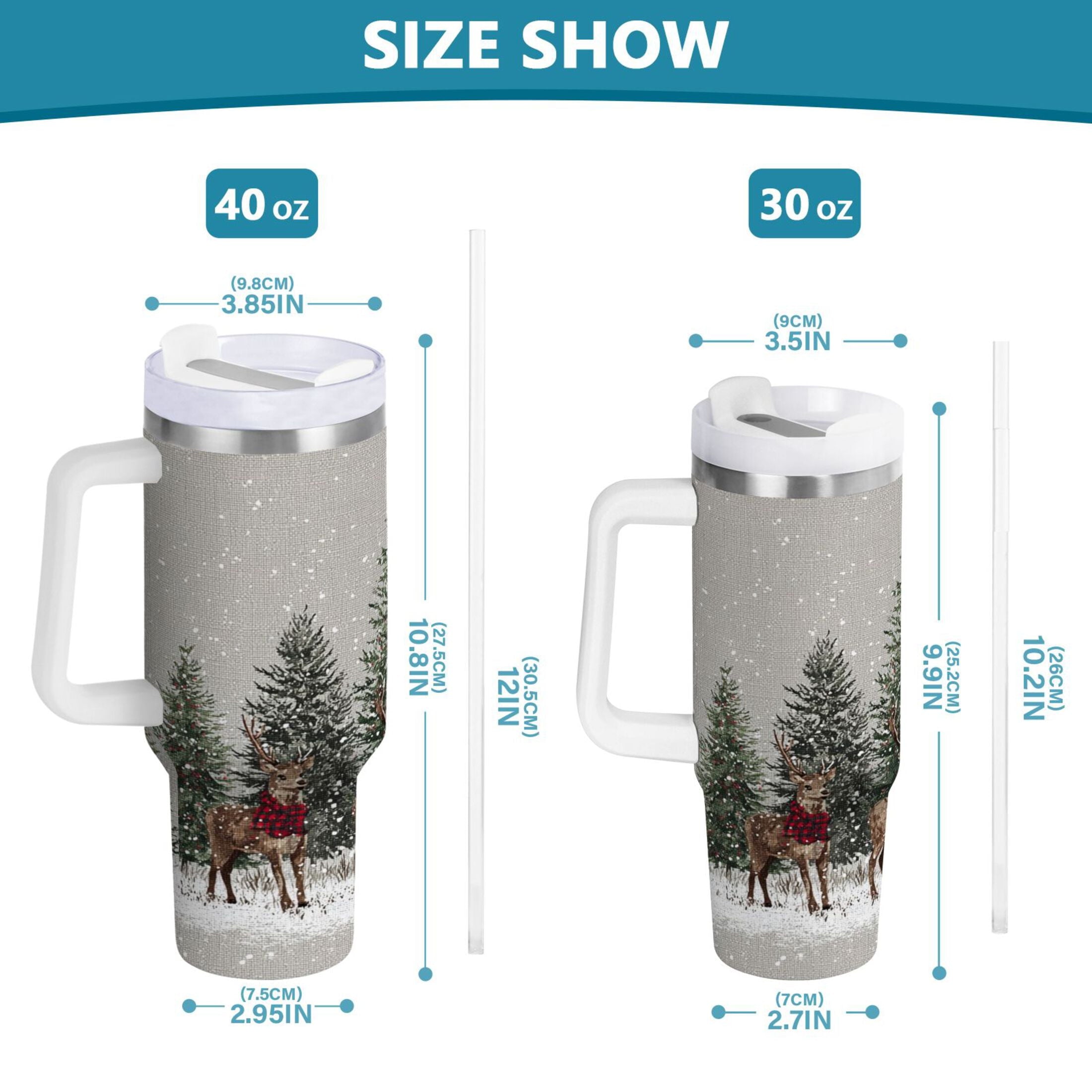 30 oz Insulated Stainless Steel Tumbler Double Wall Stainless Steel Tumbler with 2-Way Drinking Christmas Deer and Snowmen