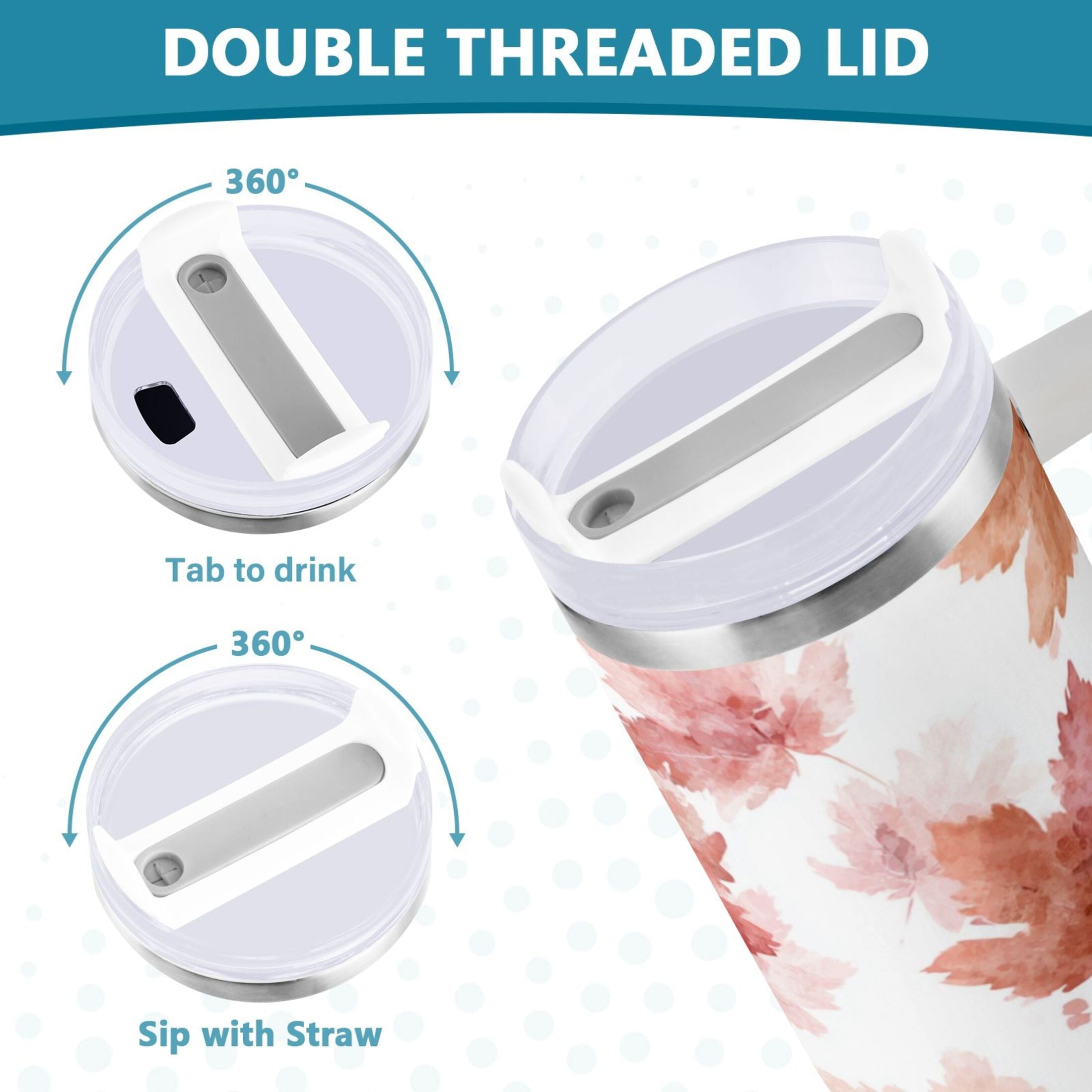 30 oz Insulated Stainless Steel Tumbler Double Wall Stainless Steel Tumbler with 2-Way Drinking Watercolor Pink Maple Leaves