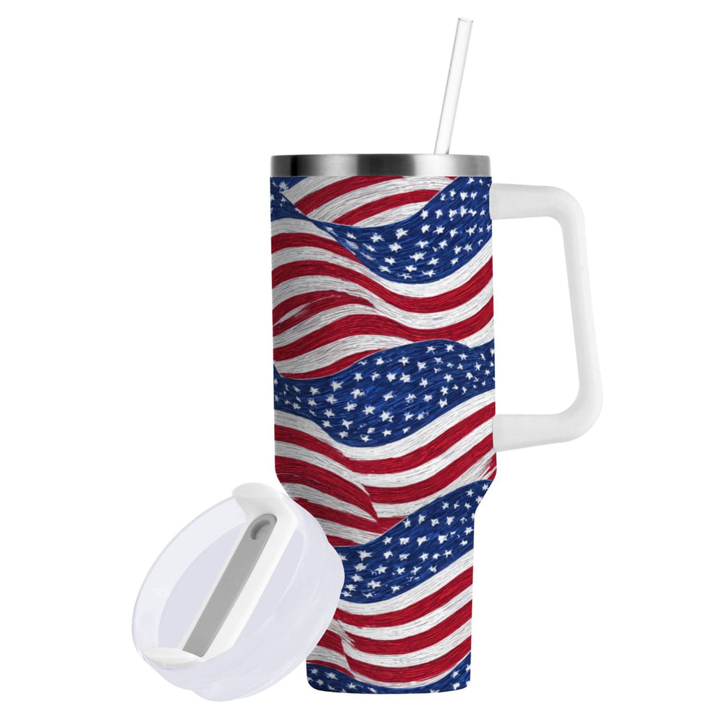 30 oz Insulated Stainless Steel Tumbler Double Wall Stainless Steel Tumbler with 2-Way Drinking Flags Wave Pattern