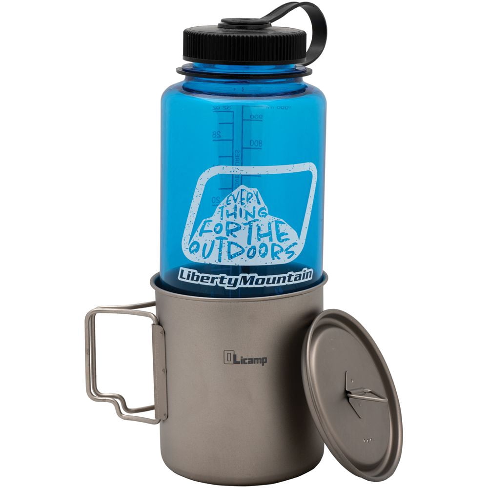 Olicamp Titanium Space Saver Mug with Lid, Nests Nalgene Bottle Inside, Lightweight and Compact, Perfect for Camping and Backpacking, 750mL