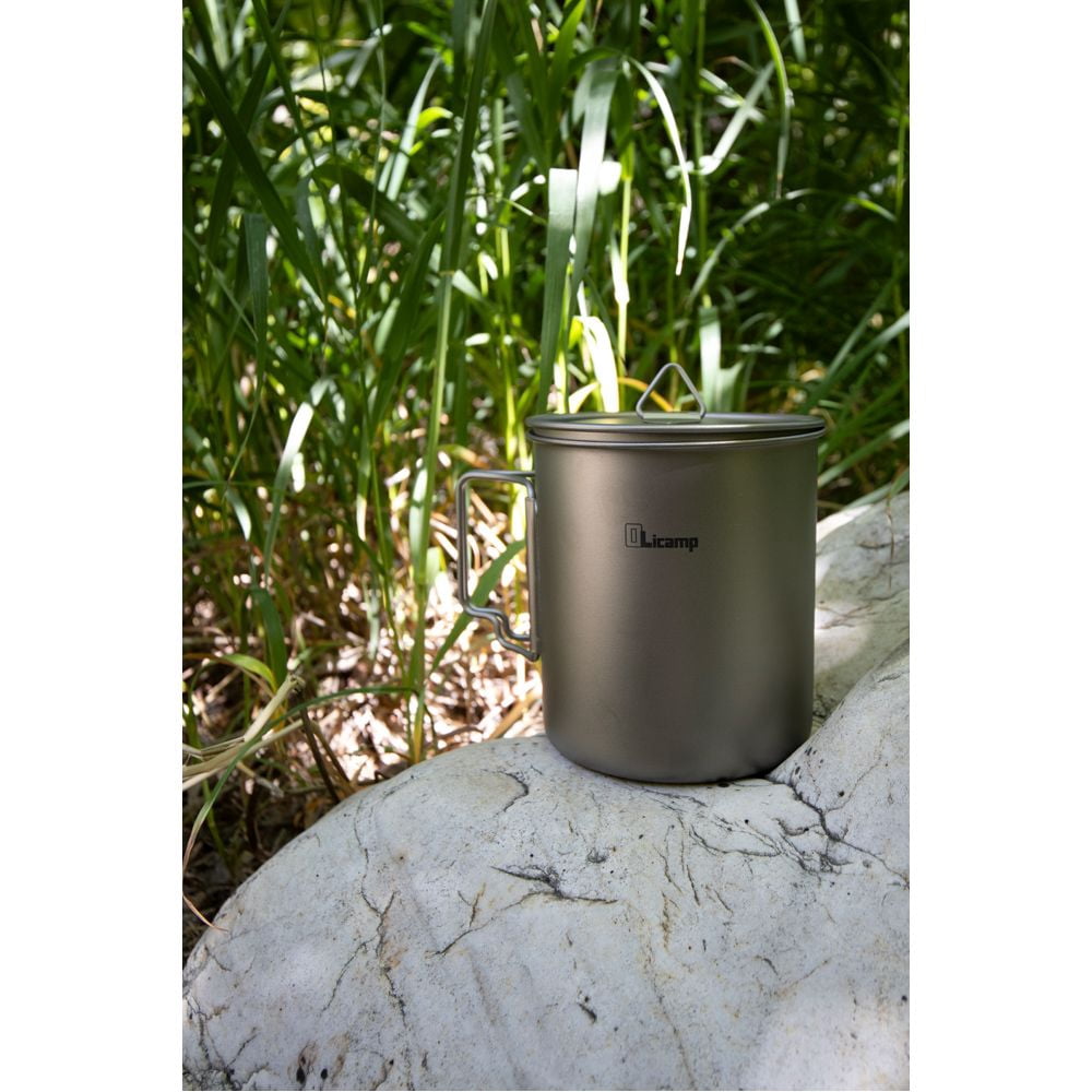 Olicamp Titanium Space Saver Mug with Lid, Nests Nalgene Bottle Inside, Lightweight and Compact, Perfect for Camping and Backpacking, 750mL
