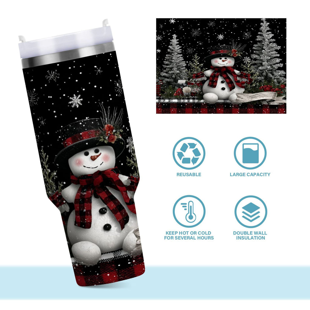 30 oz Insulated Stainless Steel Tumbler Double Wall Stainless Steel Tumbler with 2-Way Drinking Christmas Snowman