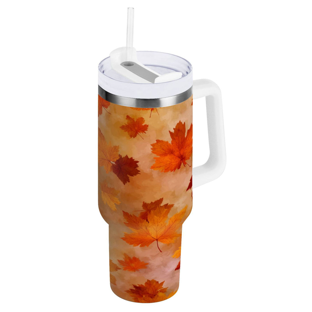 40 oz Insulated Stainless Steel Tumbler Double Wall Stainless Steel Tumbler with 2-Way Drinking Orange and Brown Autumn Leaves