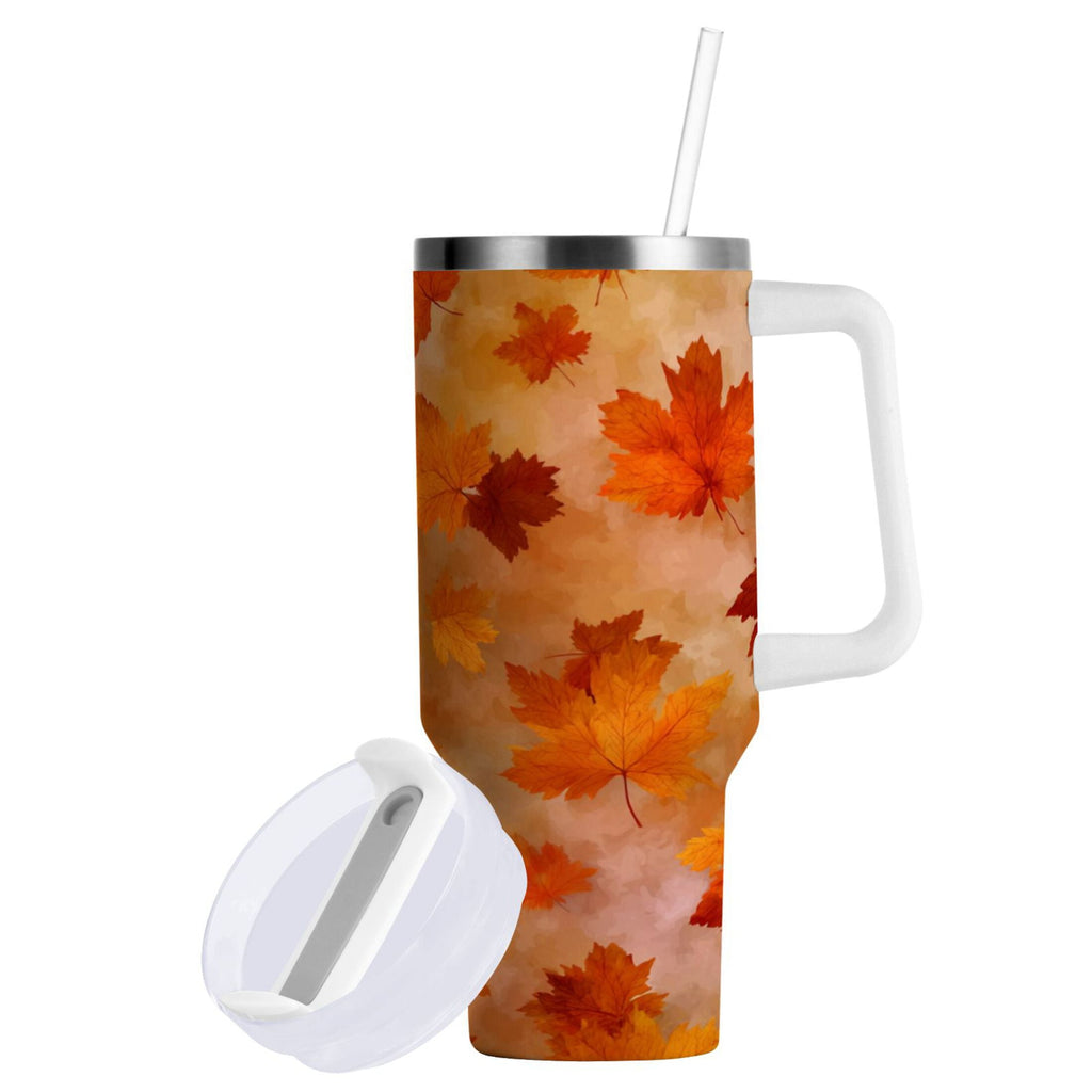 40 oz Insulated Stainless Steel Tumbler Double Wall Stainless Steel Tumbler with 2-Way Drinking Orange and Brown Autumn Leaves