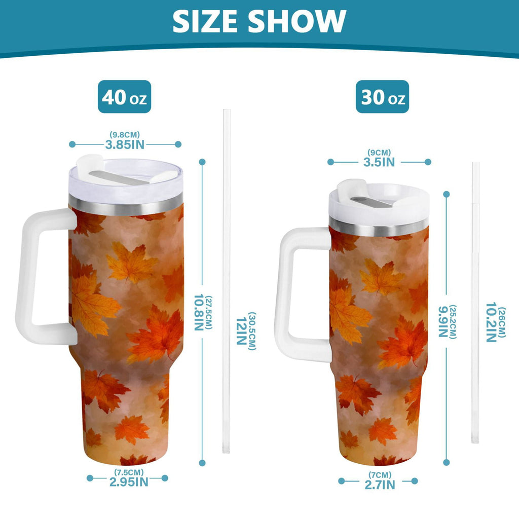 40 oz Insulated Stainless Steel Tumbler Double Wall Stainless Steel Tumbler with 2-Way Drinking Orange and Brown Autumn Leaves