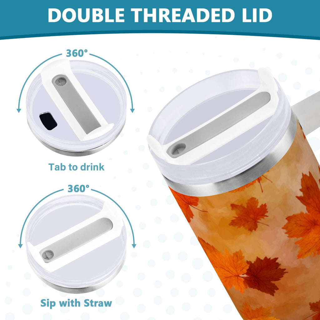 40 oz Insulated Stainless Steel Tumbler Double Wall Stainless Steel Tumbler with 2-Way Drinking Orange and Brown Autumn Leaves