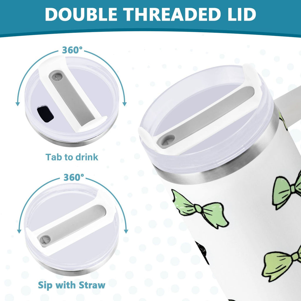 40 oz Insulated Stainless Steel Tumbler Double Wall Stainless Steel Tumbler with 2-Way Drinking Green and Black Bows
