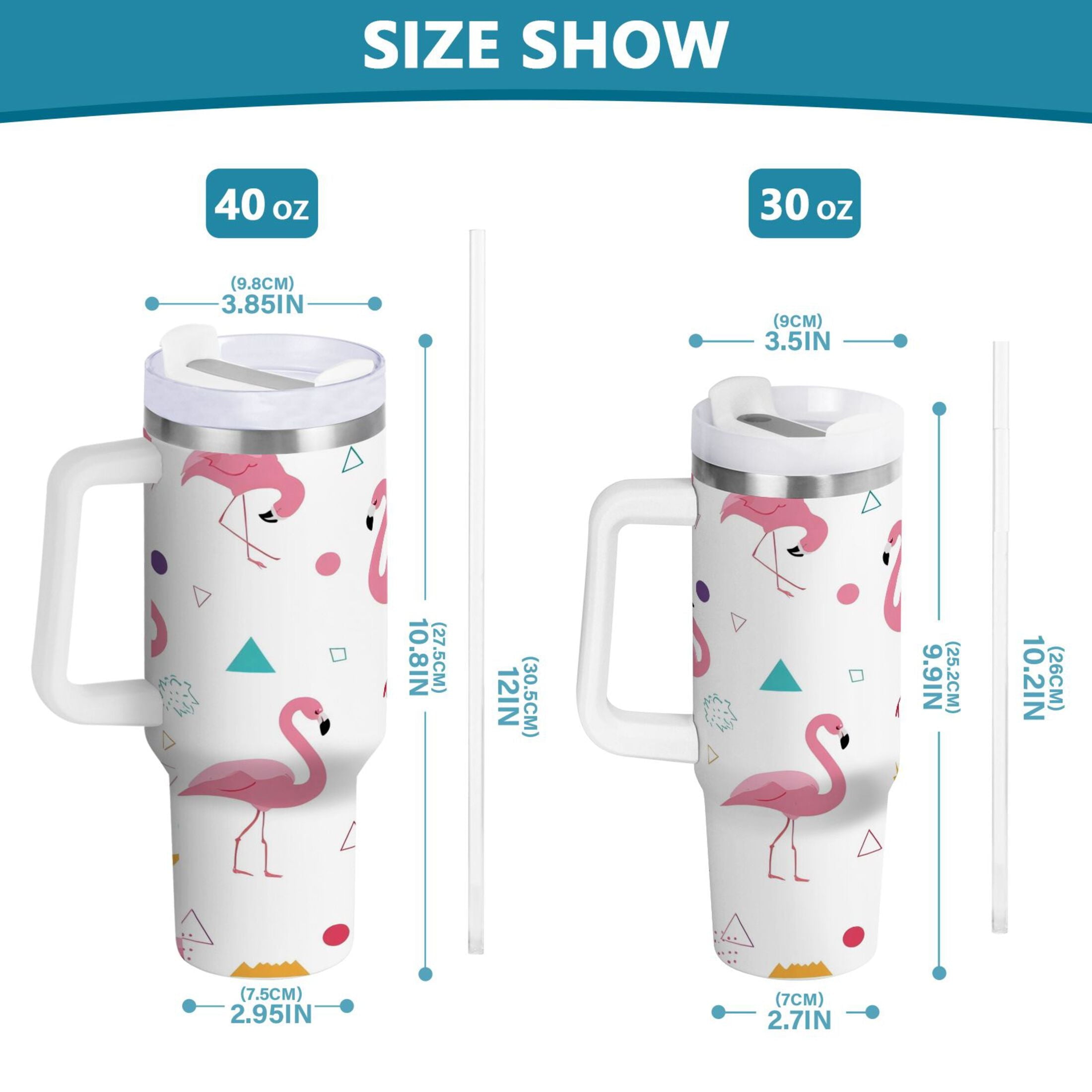 40 oz Insulated Stainless Steel Tumbler Double Wall Stainless Steel Tumbler with 2-Way Drinking Cute Flamingo Pattern