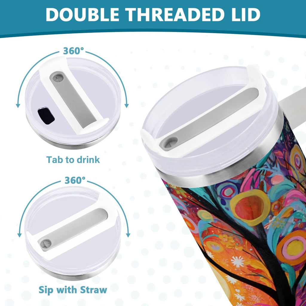 30 oz Insulated Stainless Steel Tumbler Double Wall Stainless Steel Tumbler with 2-Way Drinking Beautiful Abstract Tree Painting