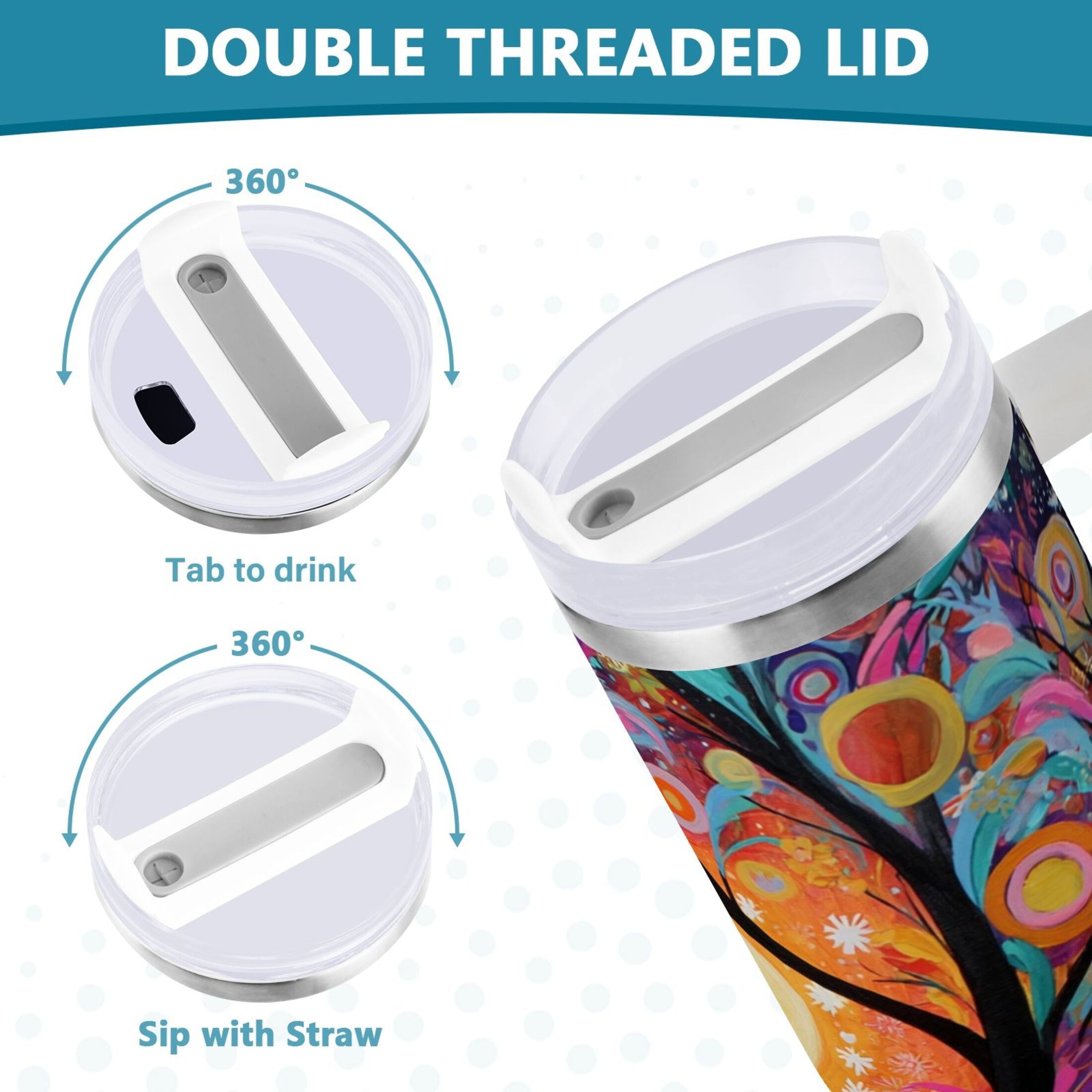 30 oz Insulated Stainless Steel Tumbler Double Wall Stainless Steel Tumbler with 2-Way Drinking Beautiful Abstract Tree Painting