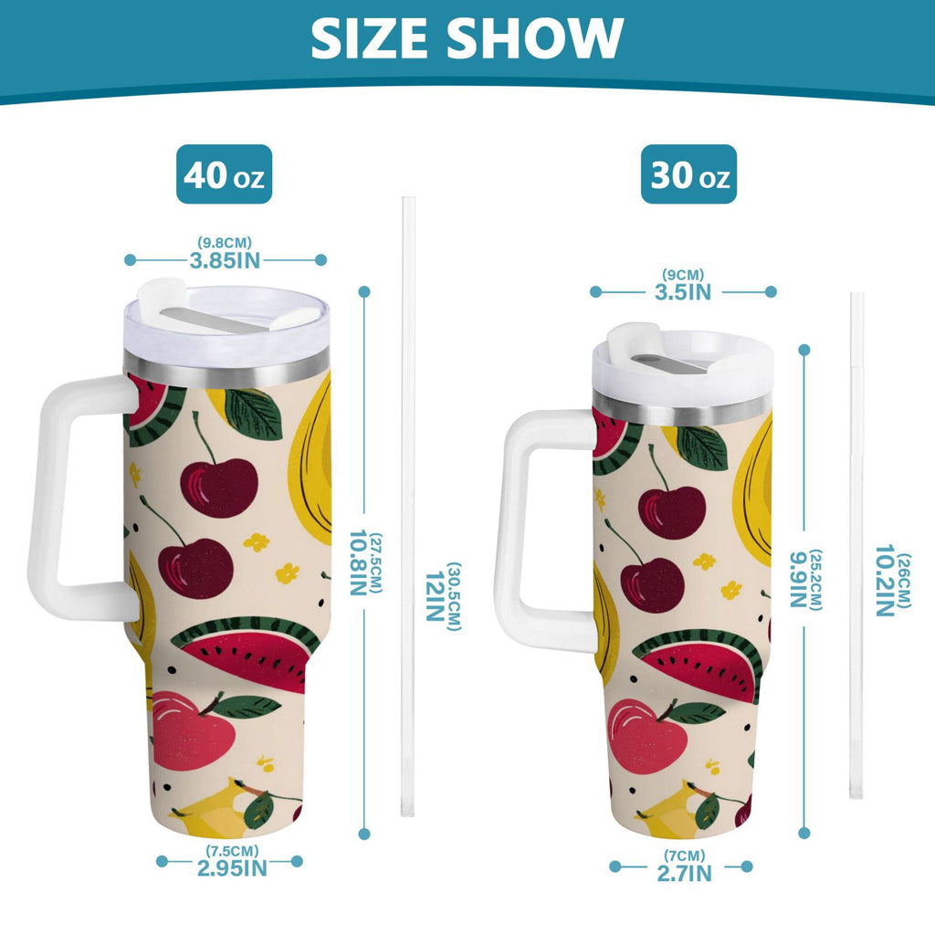30 oz Insulated Stainless Steel Tumbler Double Wall Stainless Steel Tumbler with 2-Way Drinking Watermelon and Cherries
