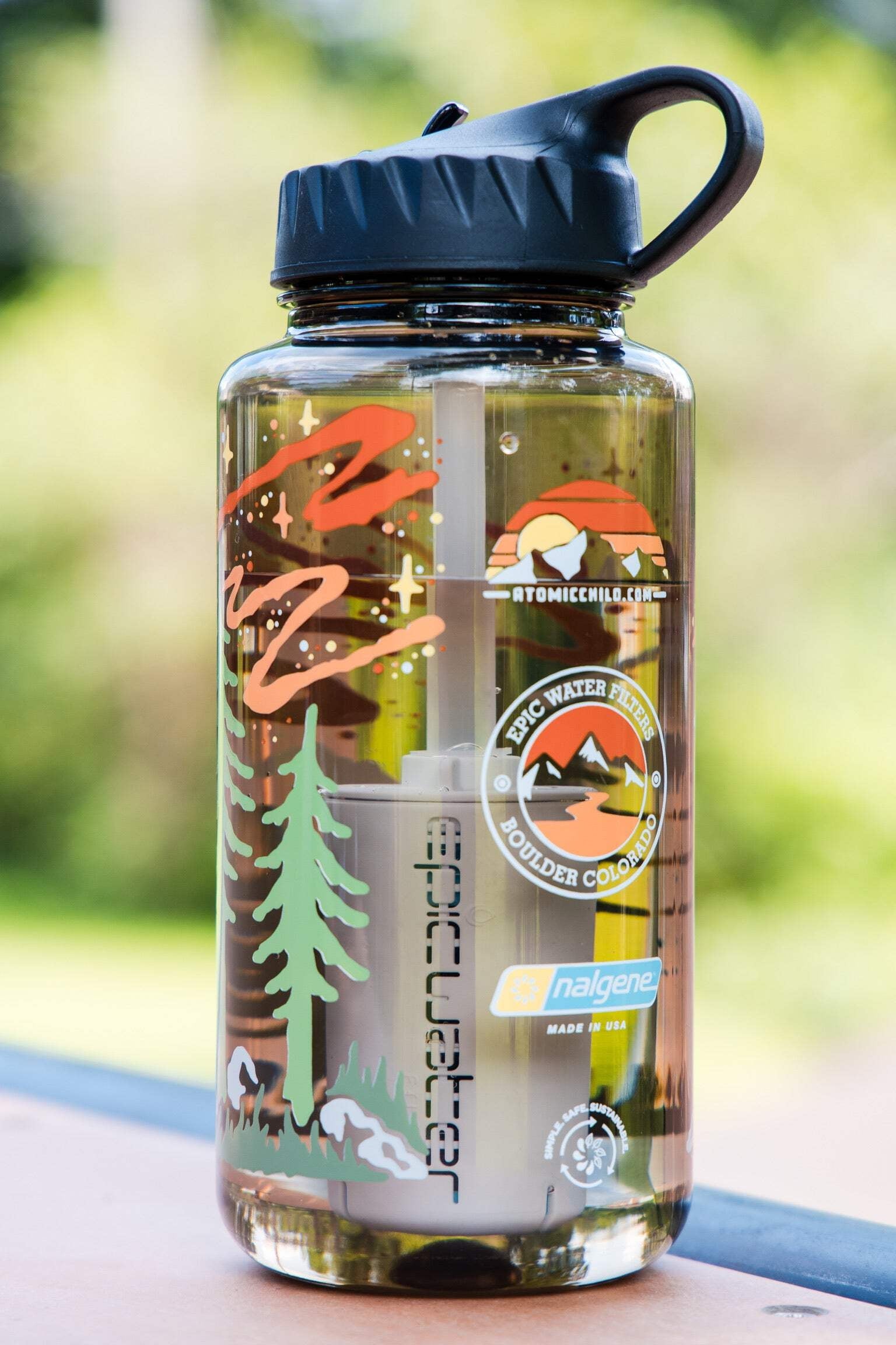 Epic Water Filters Nalgene OG Sustain Tritan USA Made Water Bottle and 75 Gallon Filter - Removes 99.99% of Water Impurities, 32oz, Atomic Child Special Edition