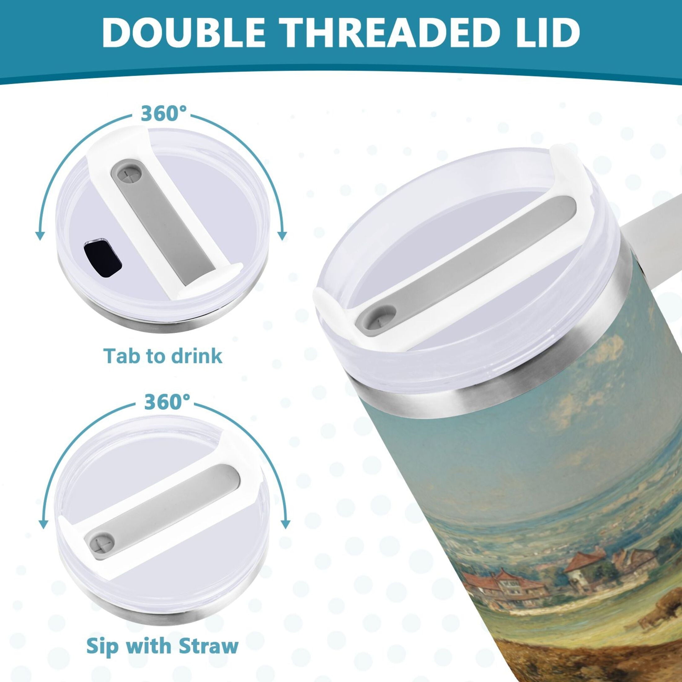 30 oz Insulated Stainless Steel Tumbler Double Wall Stainless Steel Tumbler with 2-Way Drinking Buffalo Herd Oil Painting