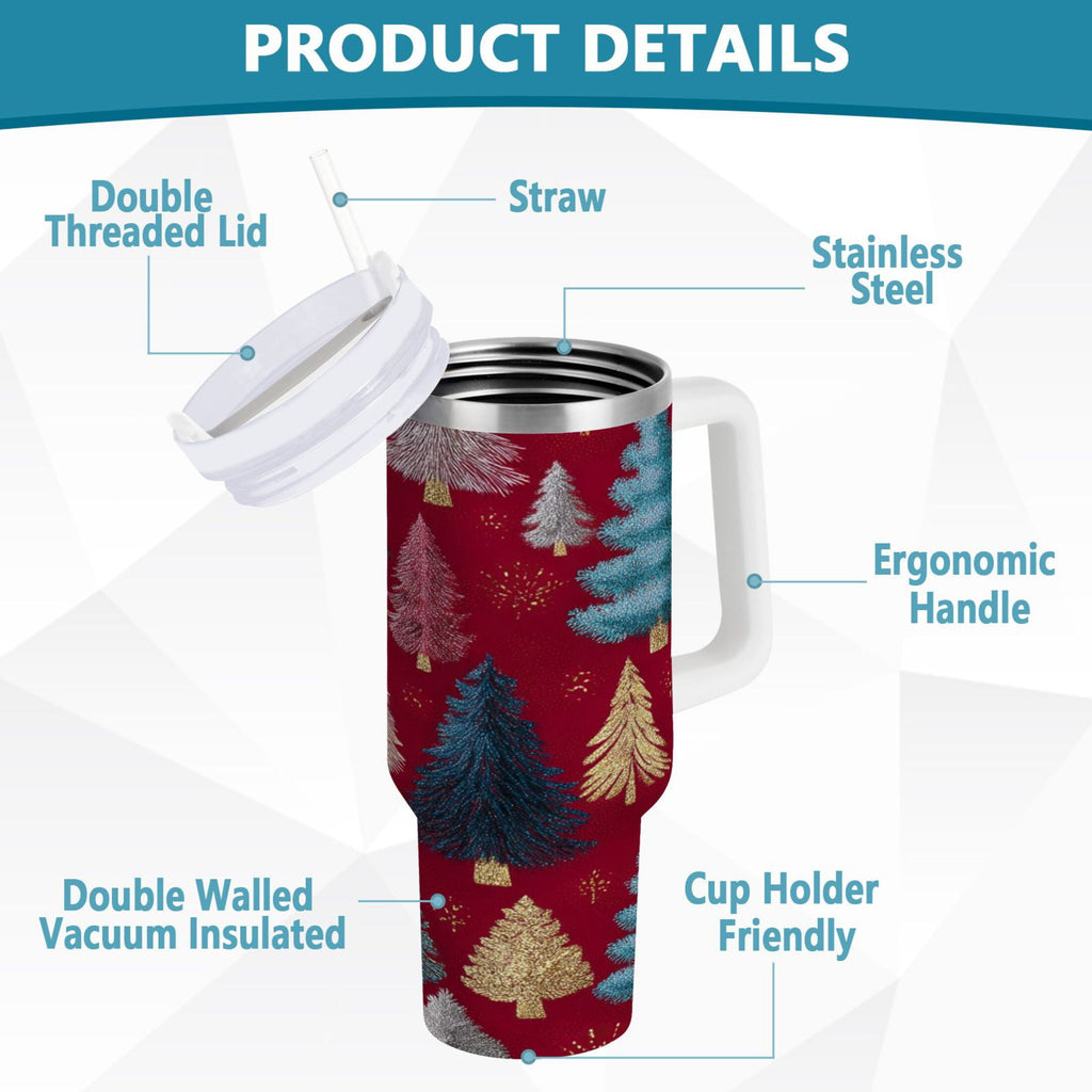 30 oz Insulated Stainless Steel Tumbler Double Wall Stainless Steel Tumbler with 2-Way Drinking Stylized Christmas Trees