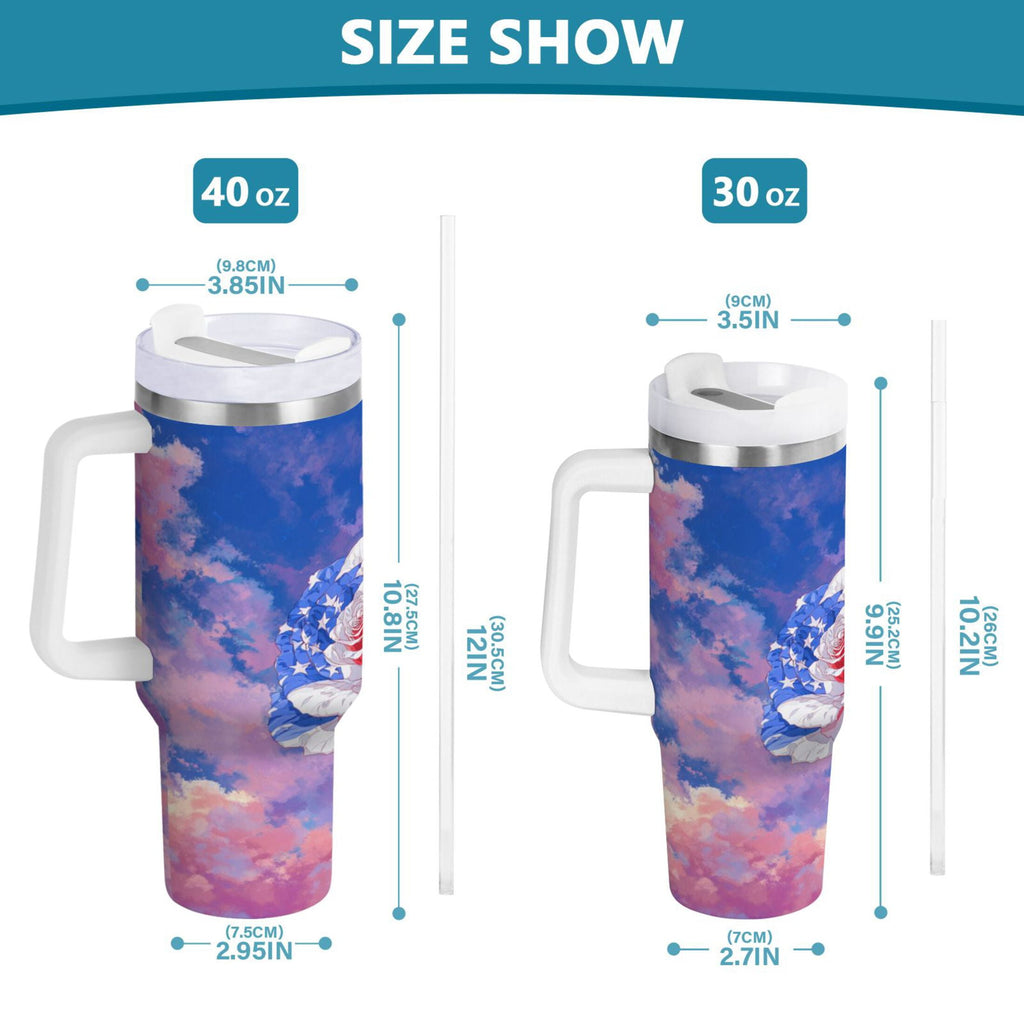30 oz Insulated Stainless Steel Tumbler Double Wall Stainless Steel Tumbler with 2-Way Drinking Rose with Flag Pattern