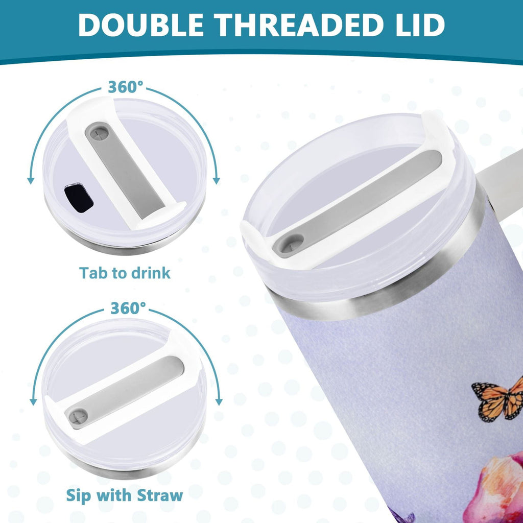 30 oz Insulated Stainless Steel Tumbler Double Wall Stainless Steel Tumbler with 2-Way Drinking Watercolor Tulips and Lavender