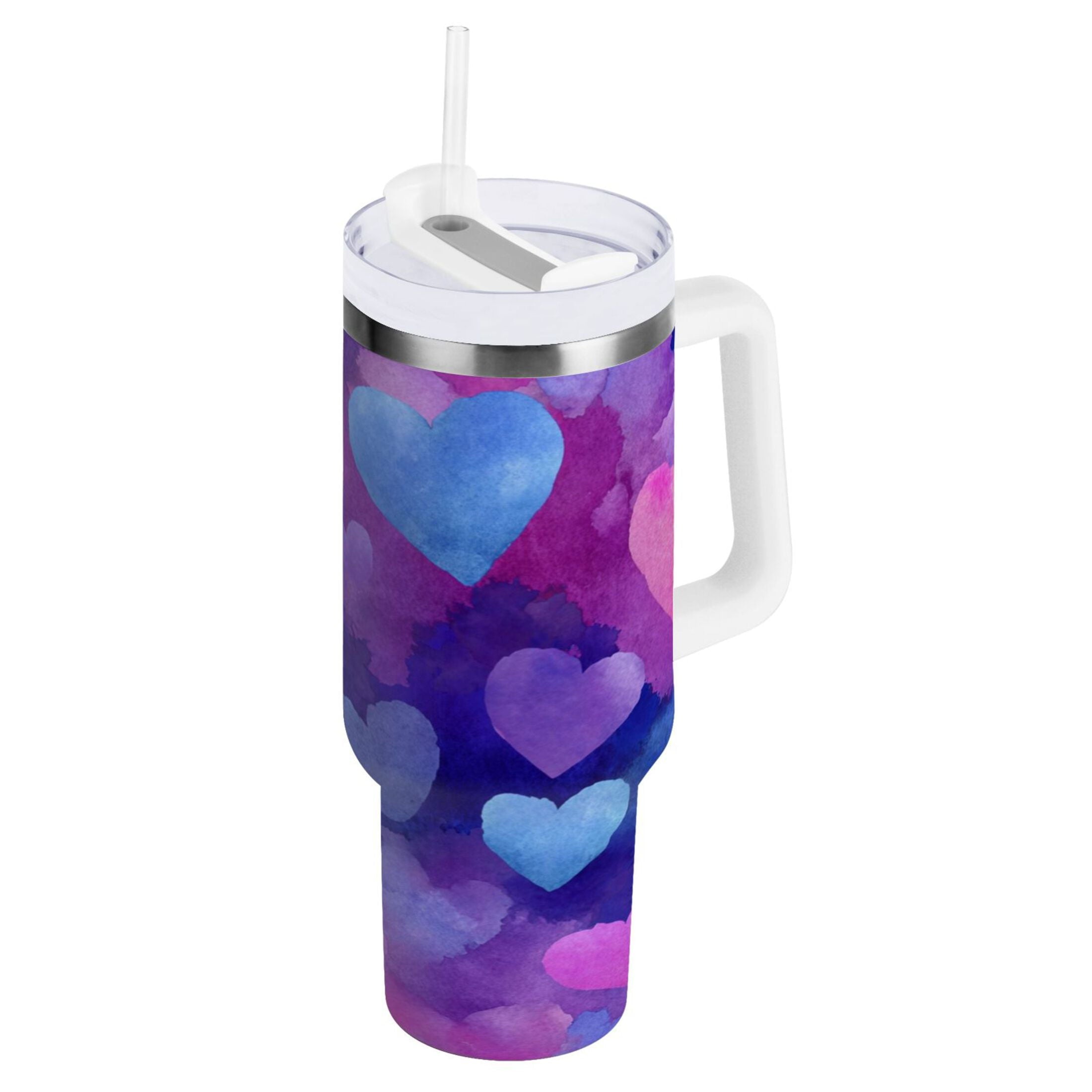 30 oz Insulated Stainless Steel Tumbler Double Wall Stainless Steel Tumbler with 2-Way Drinking Indigo and Violet Hearts