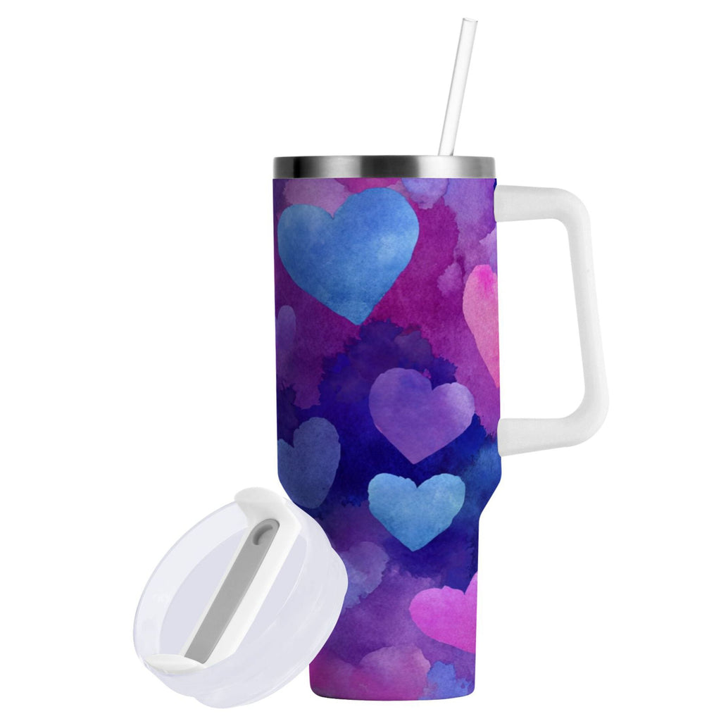 30 oz Insulated Stainless Steel Tumbler Double Wall Stainless Steel Tumbler with 2-Way Drinking Indigo and Violet Hearts