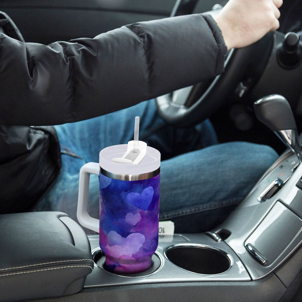 30 oz Insulated Stainless Steel Tumbler Double Wall Stainless Steel Tumbler with 2-Way Drinking Indigo and Violet Hearts