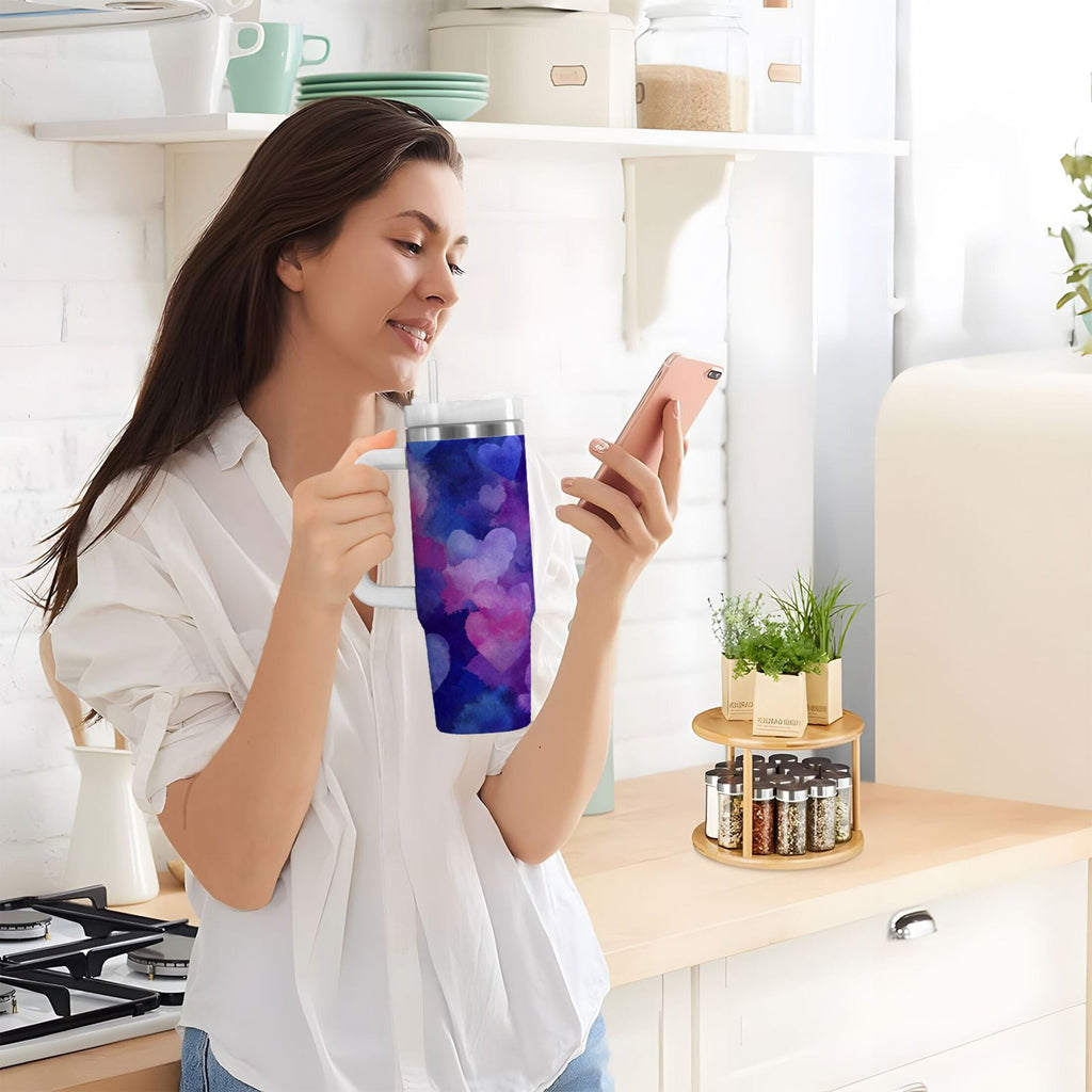 30 oz Insulated Stainless Steel Tumbler Double Wall Stainless Steel Tumbler with 2-Way Drinking Indigo and Violet Hearts