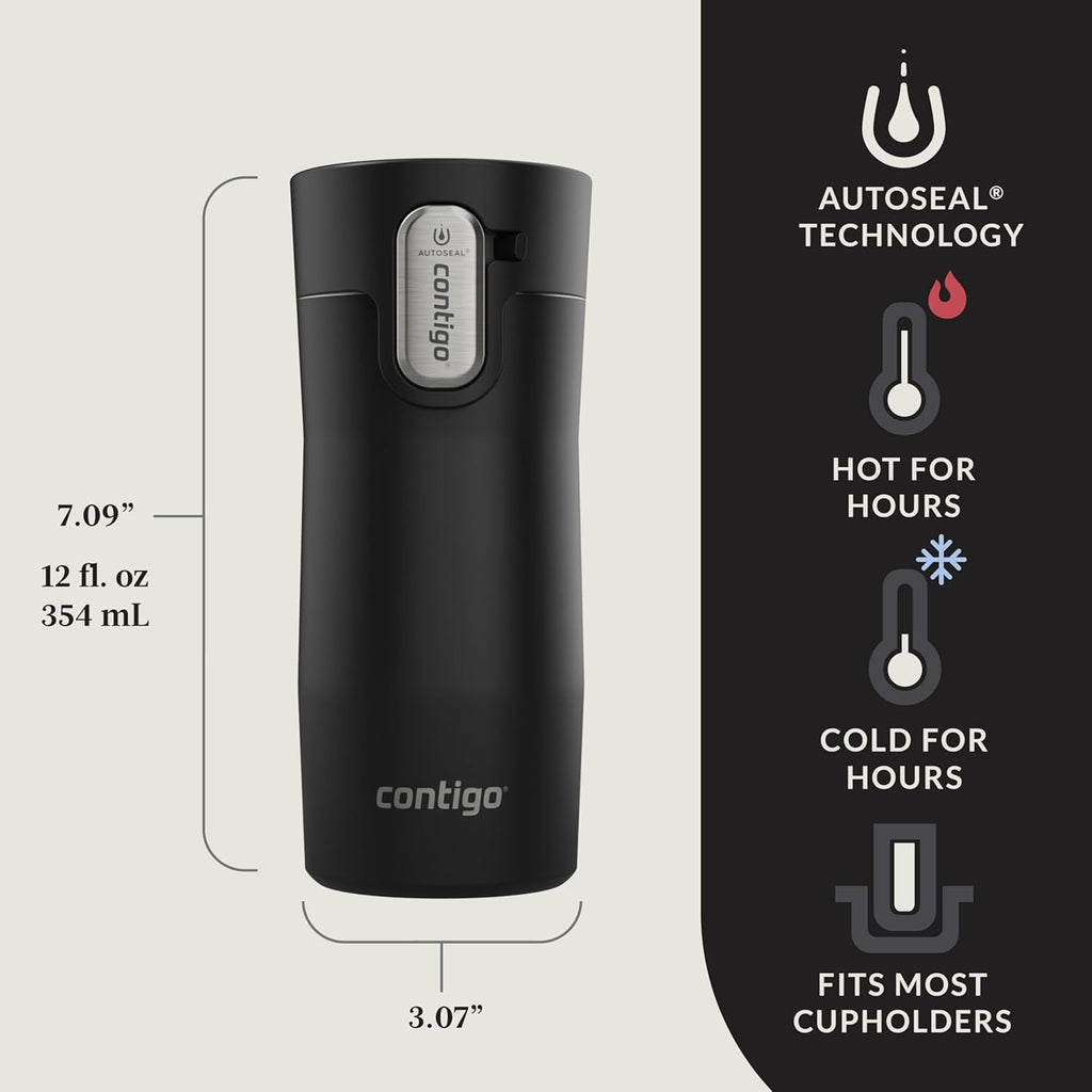 Contigo AUTOSEAL West Loop Vacuum-Insulated Stainless Steel Travel Mug with Easy-Clean Lid, 12oz, Matte Black